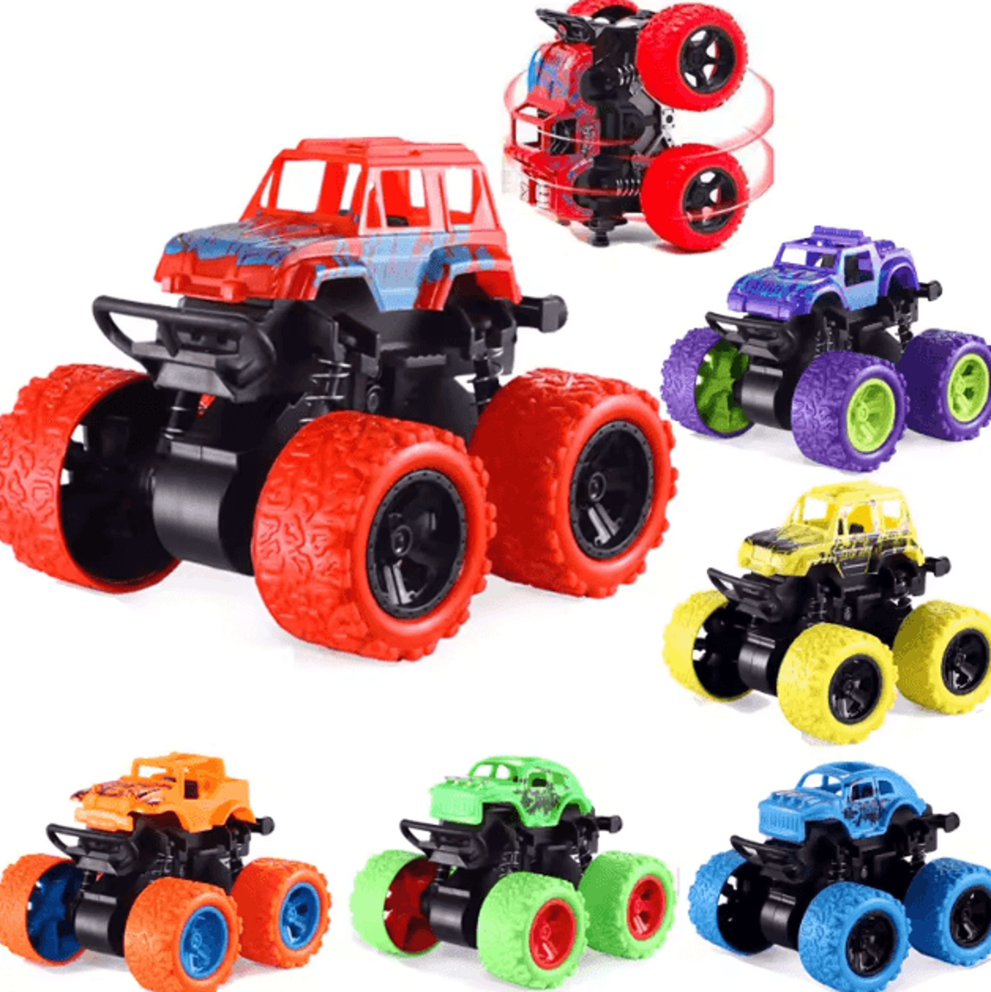 4wd dinosaur monster truck toy – pull back inertia stunt car for kids