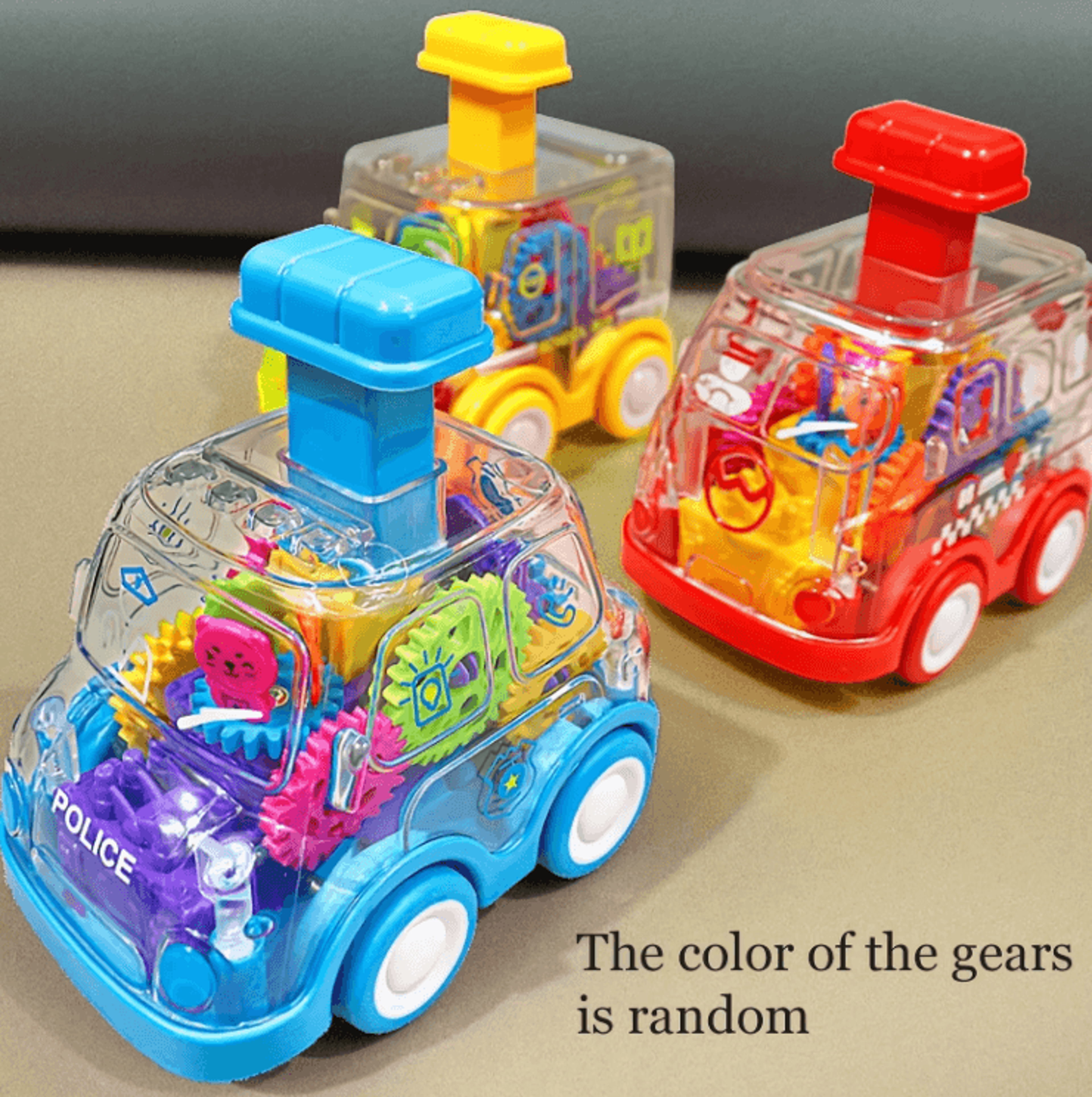 transparent gear pull back car toy – press & go inertia educational car for kids
