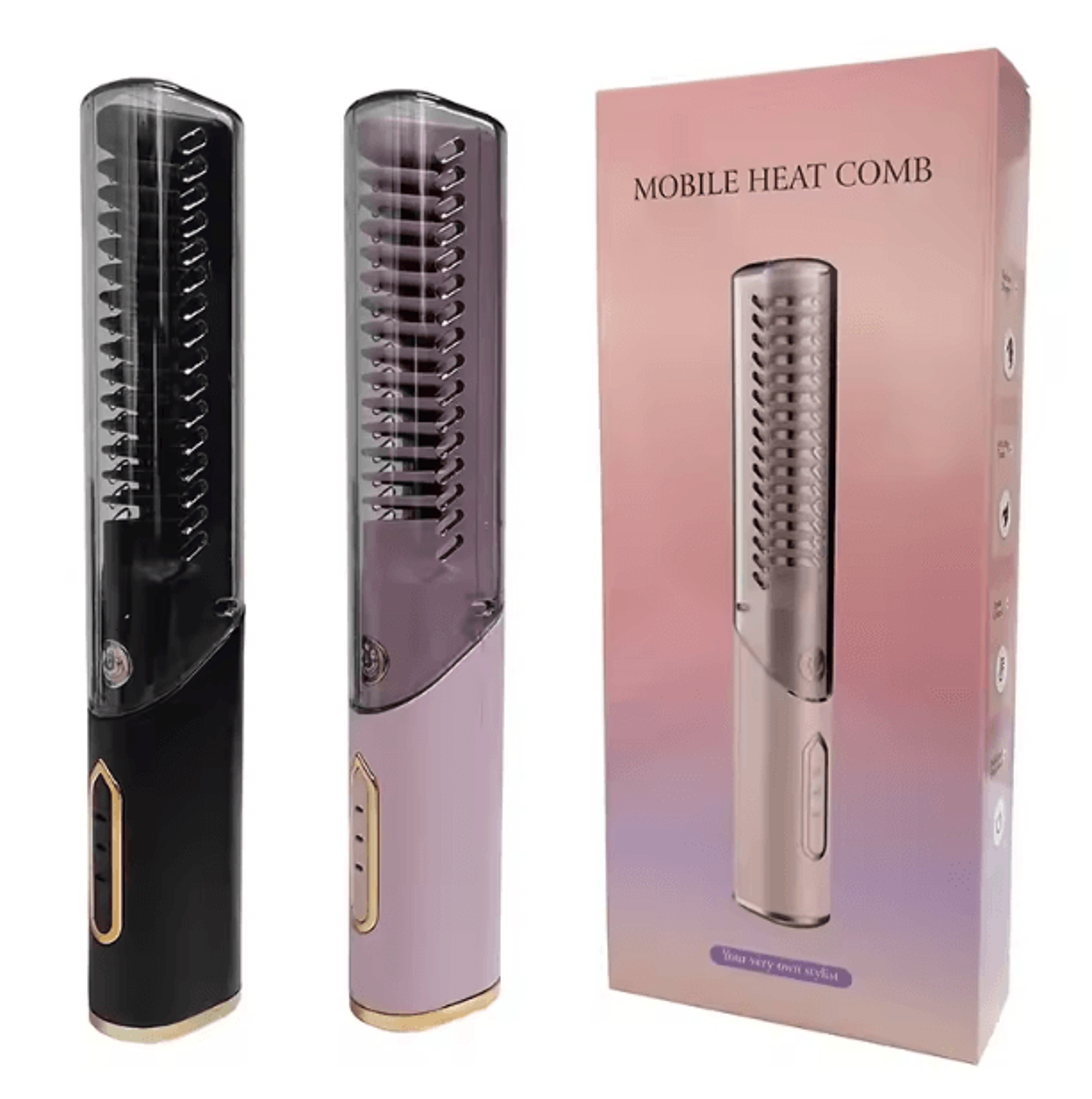 portable cordless hair straightener brush – 2-in-1 anti-scald styling comb for travel