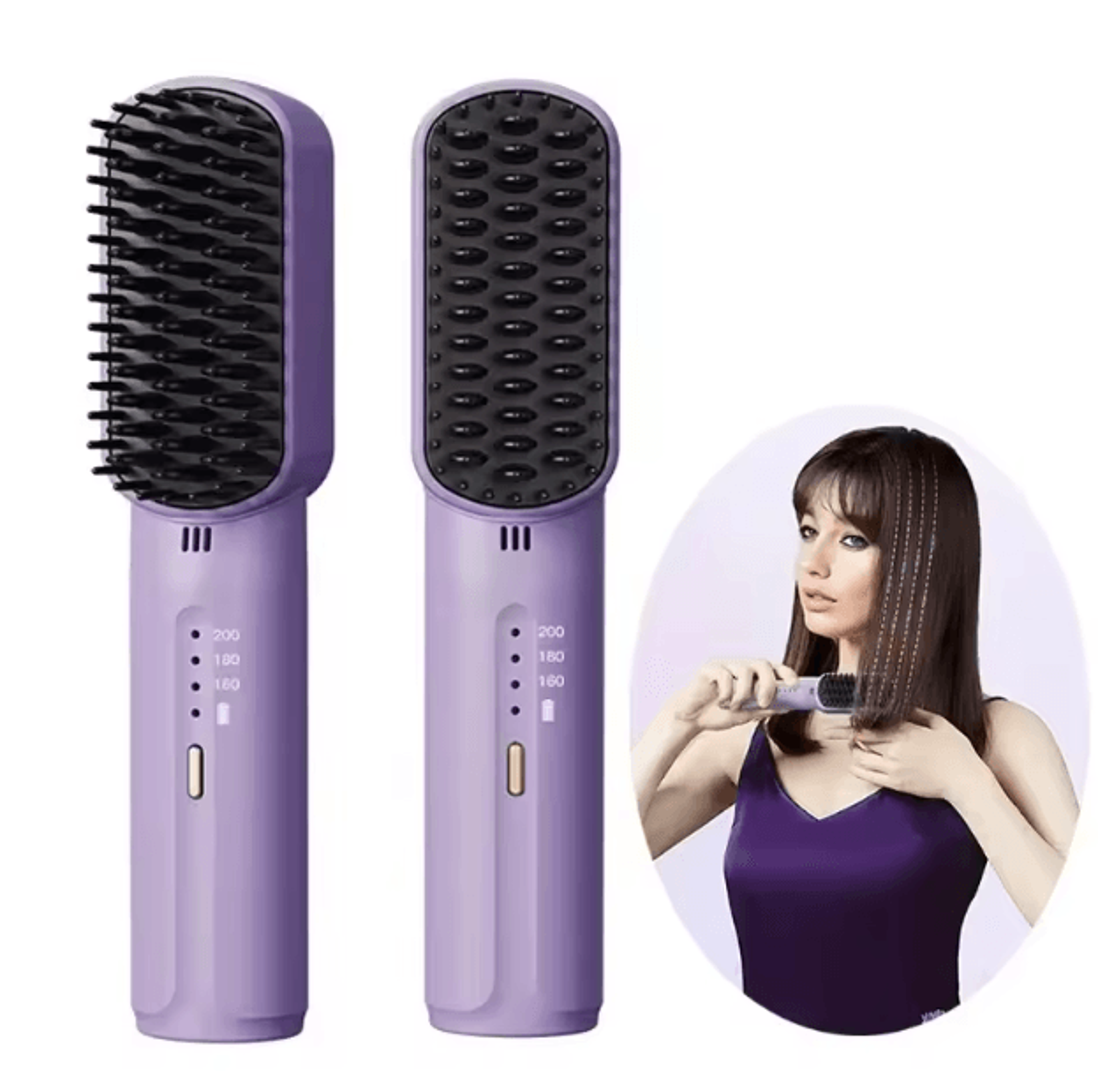 cordless negative ion hair straightener brush – 2-in-1 portable anti-scald styling comb