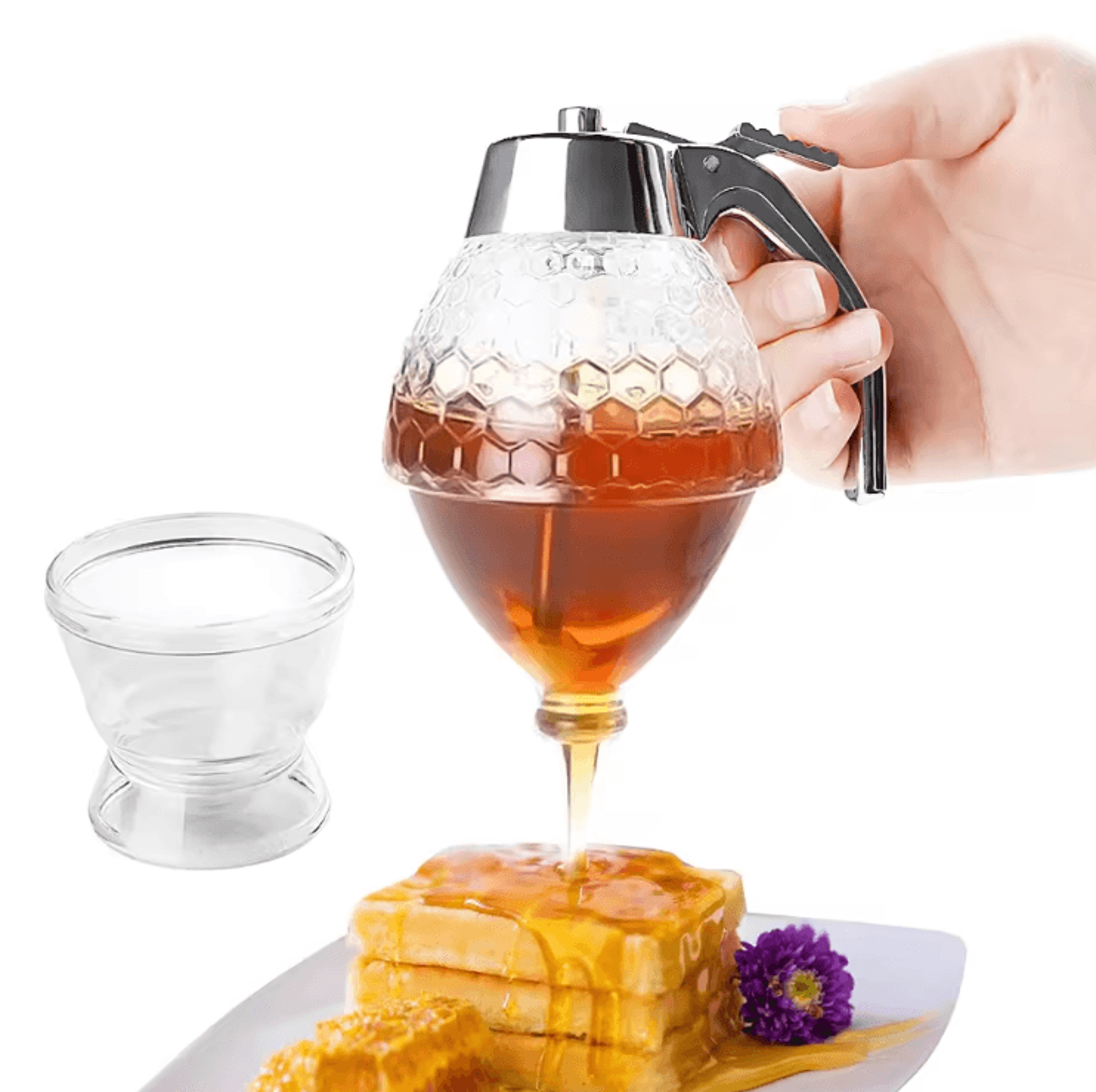 bee drip honey dispenser jar – no-drip syrup bottle & kitchen storage container