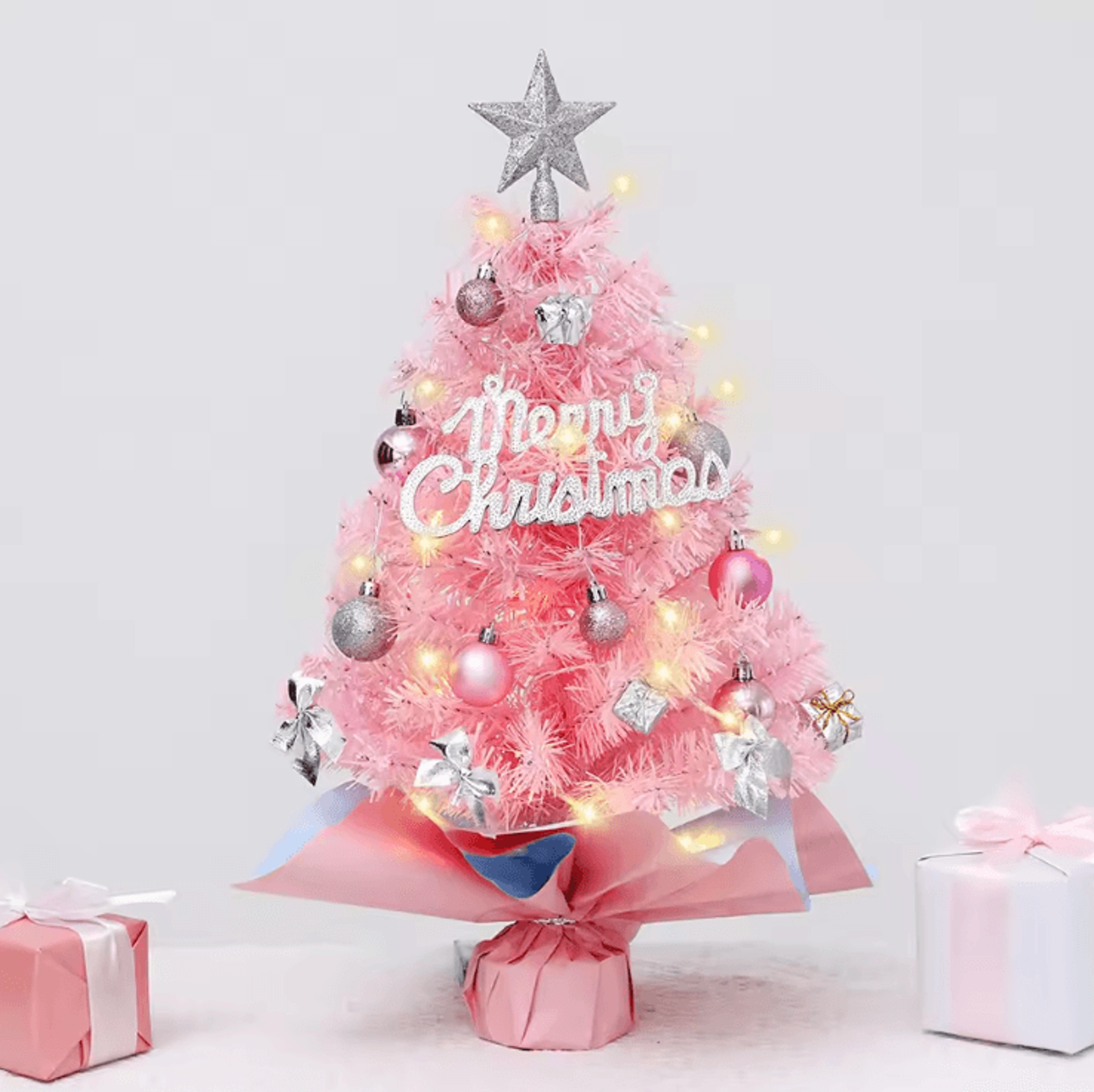 pink mini christmas tree – 45/60cm tabletop festive decoration