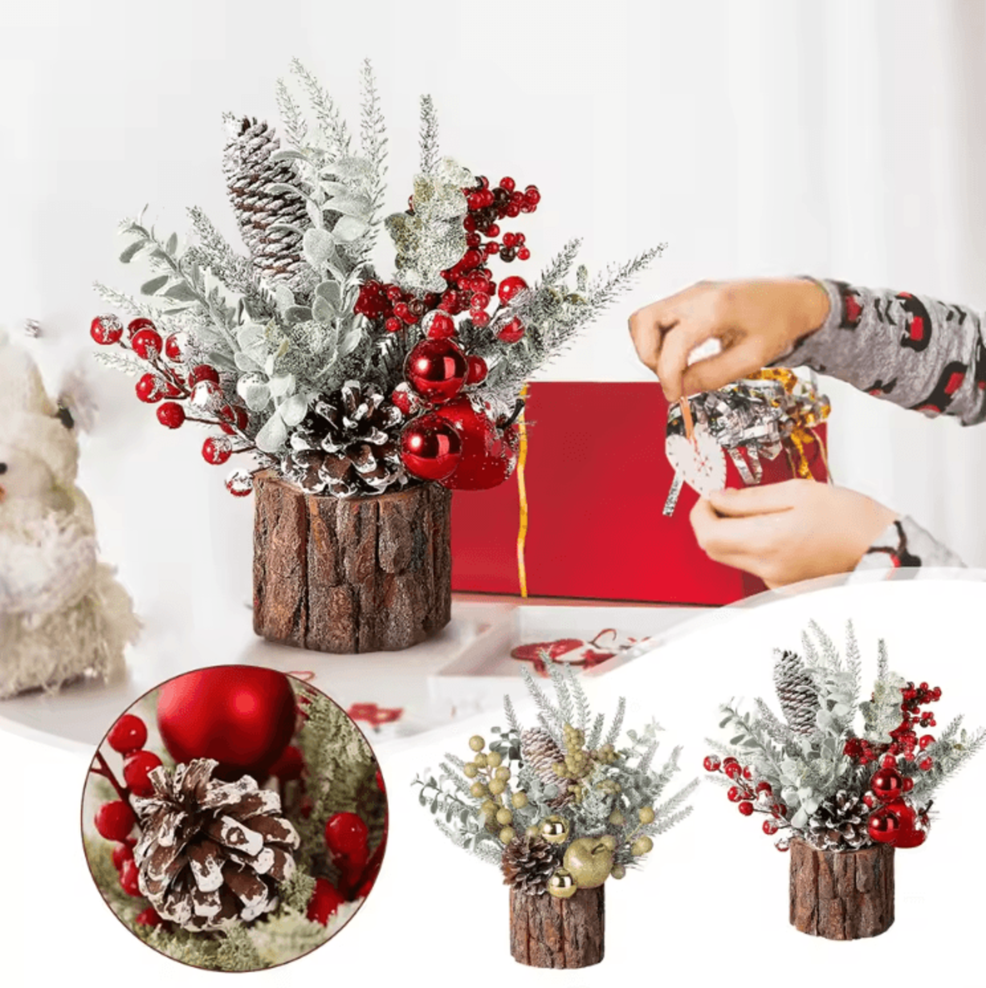 mini christmas tree with pine cone & red berry – tabletop festive decor