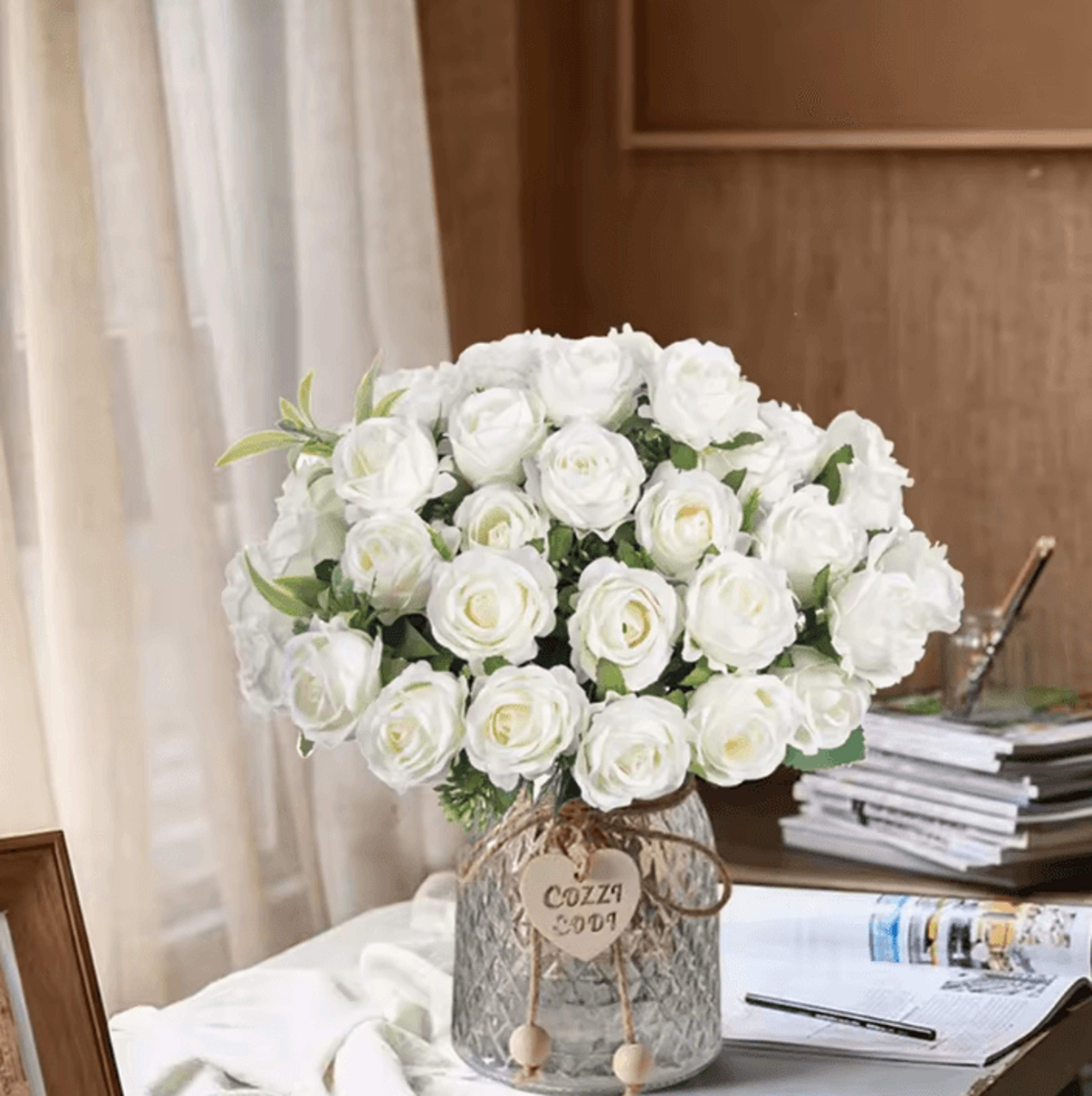 artificial white rose bouquet – 10-head silk flowers for wedding, home & event decor
