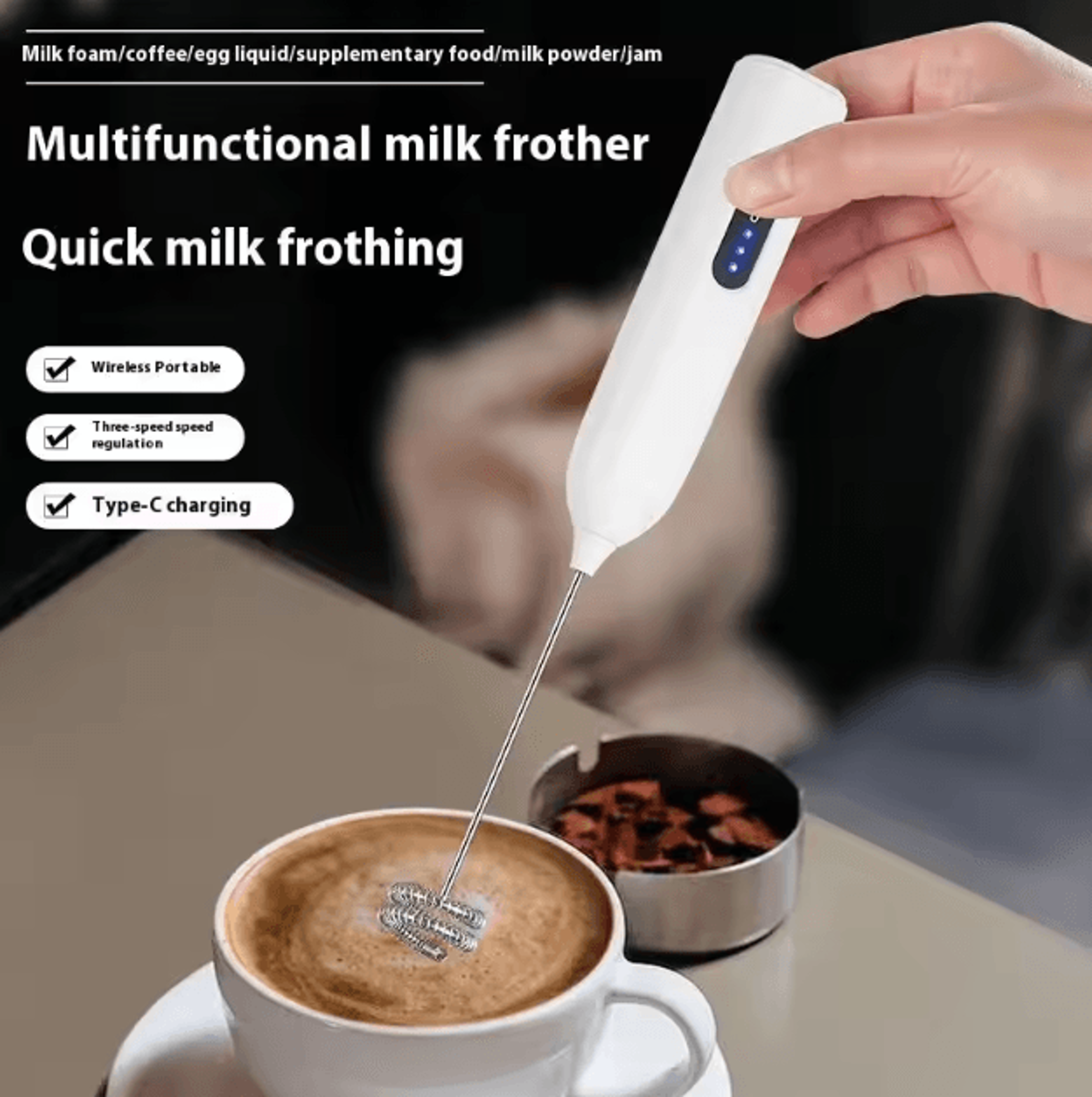 3 in 1 electric milk frother handheld coffee foamer mini mixer for latte cappuccino and hot chocolate