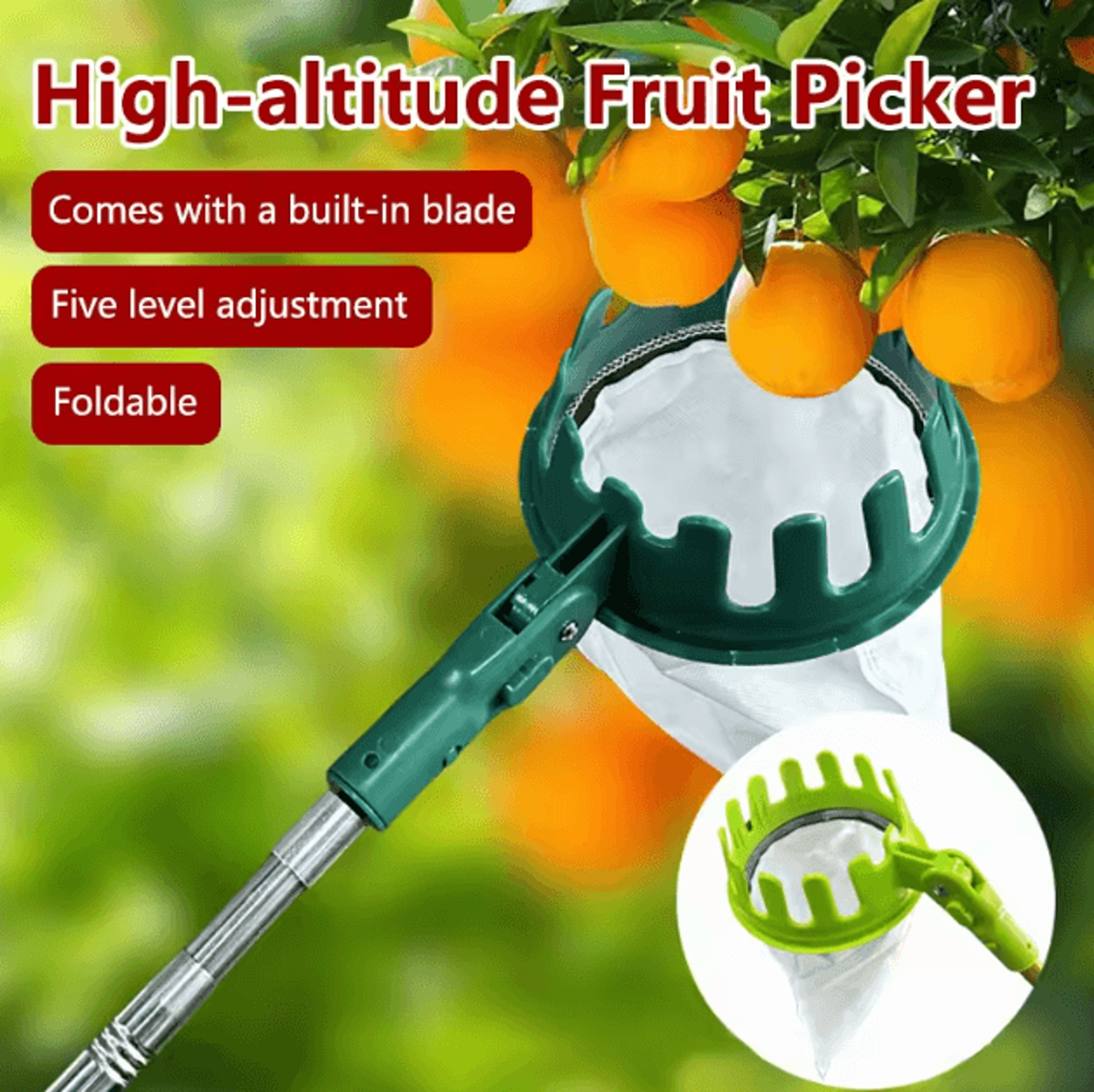 adjustable fruit picker tool with basket 5 speed extendable orchard harvesting tool