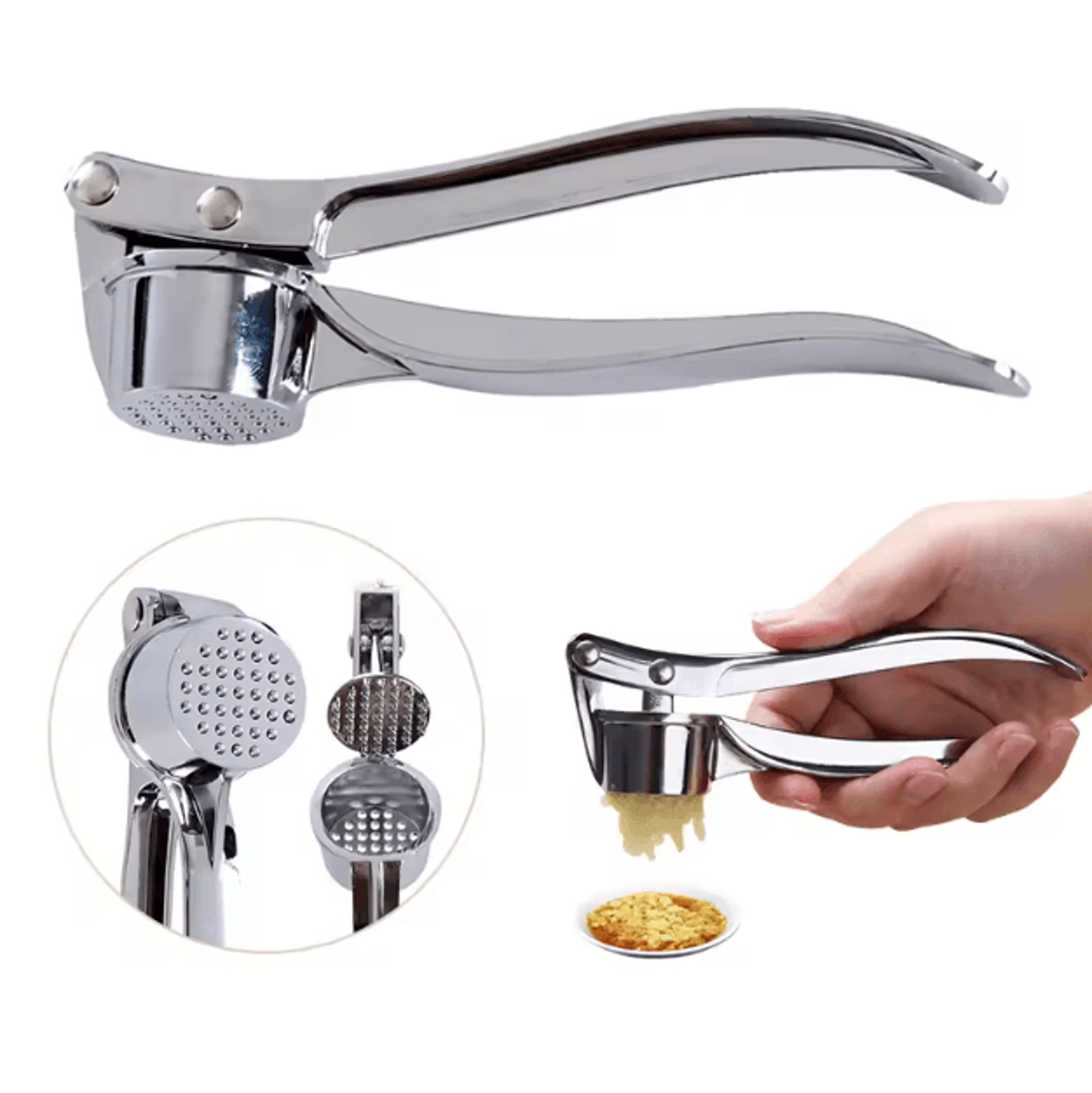 stainless steel garlic press crusher – heavy-duty manual garlic mincer & squeezer tool