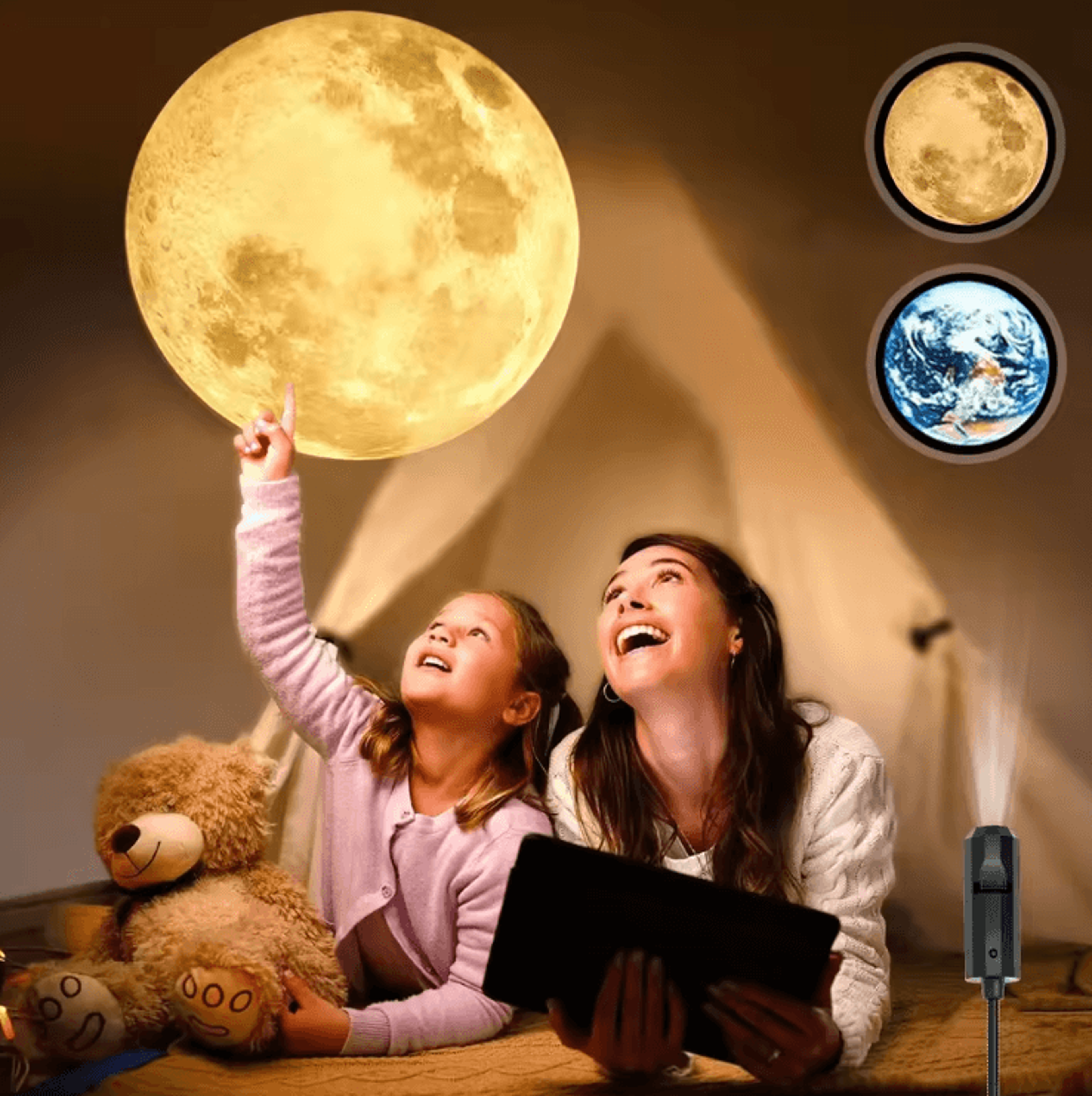 usb moon & earth projection light – 360 led ceiling atmosphere lamp for bedroom & ambient decor