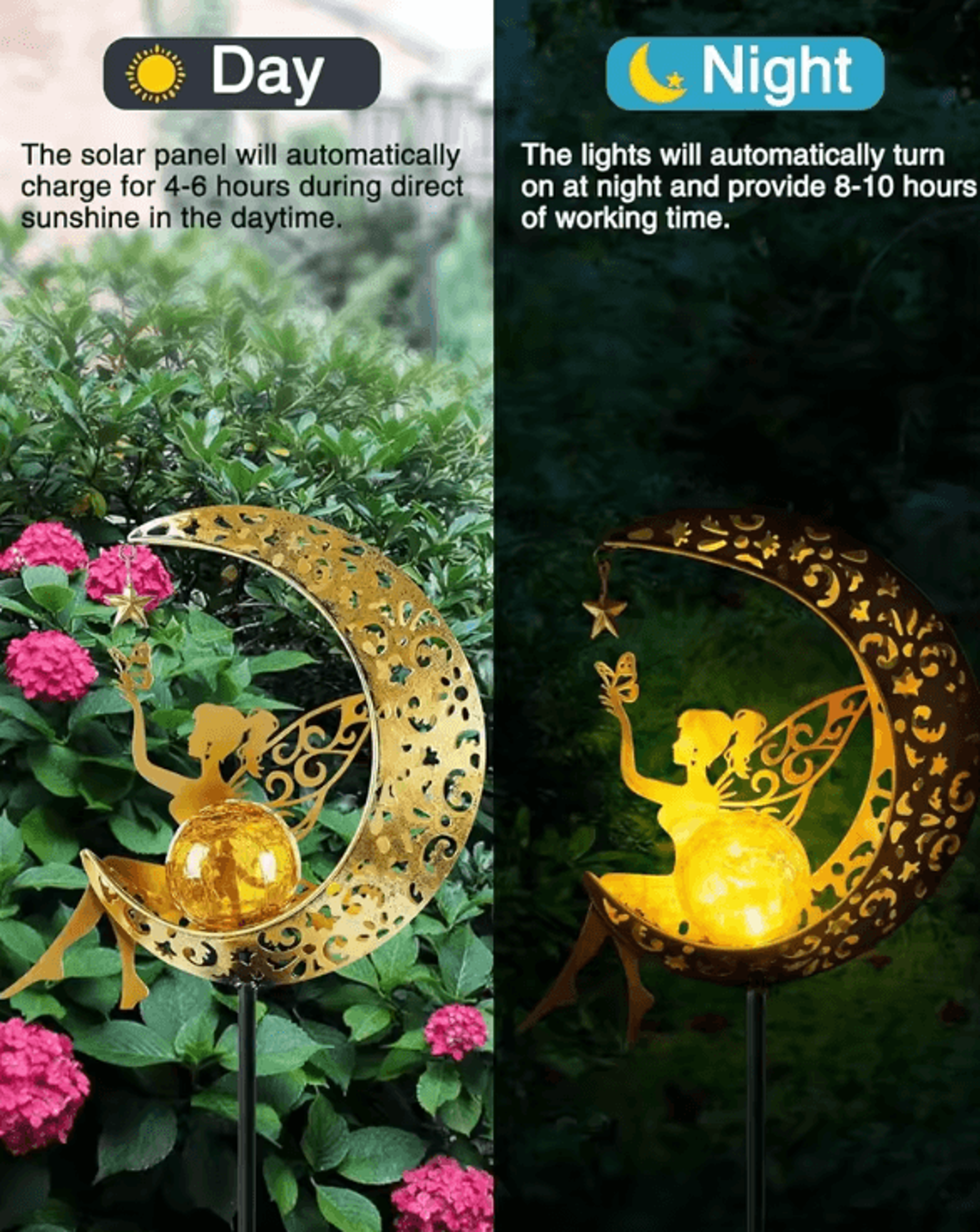 solar fairy moon garden light – led outdoor decorative stake for patio, lawn & pathway