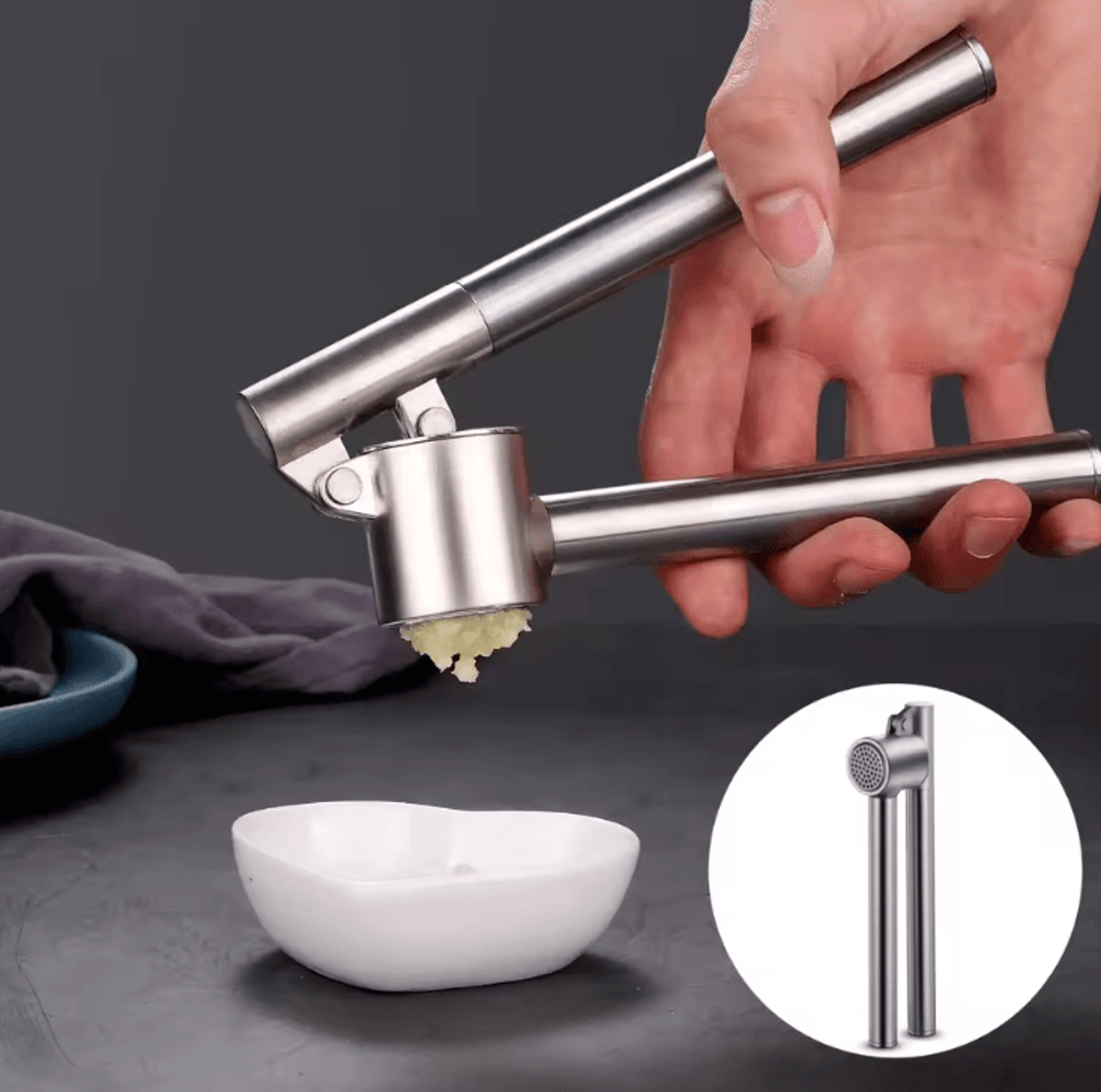 7-inch stainless steel garlic press – heavy-duty manual garlic crusher & mincer tool