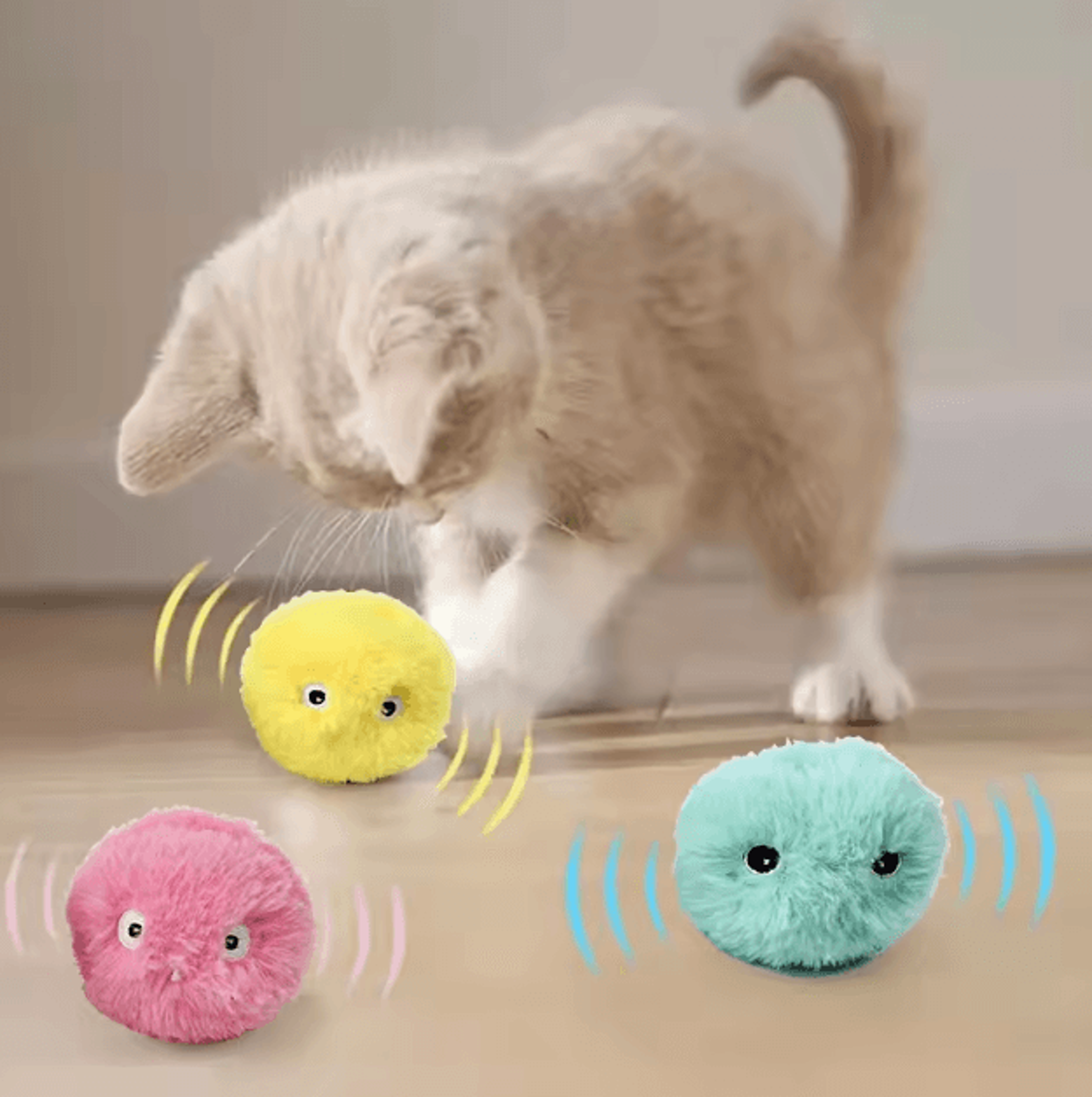 purrplay interactive electric catnip plush toy ball (3pcs smart touch-activated set)