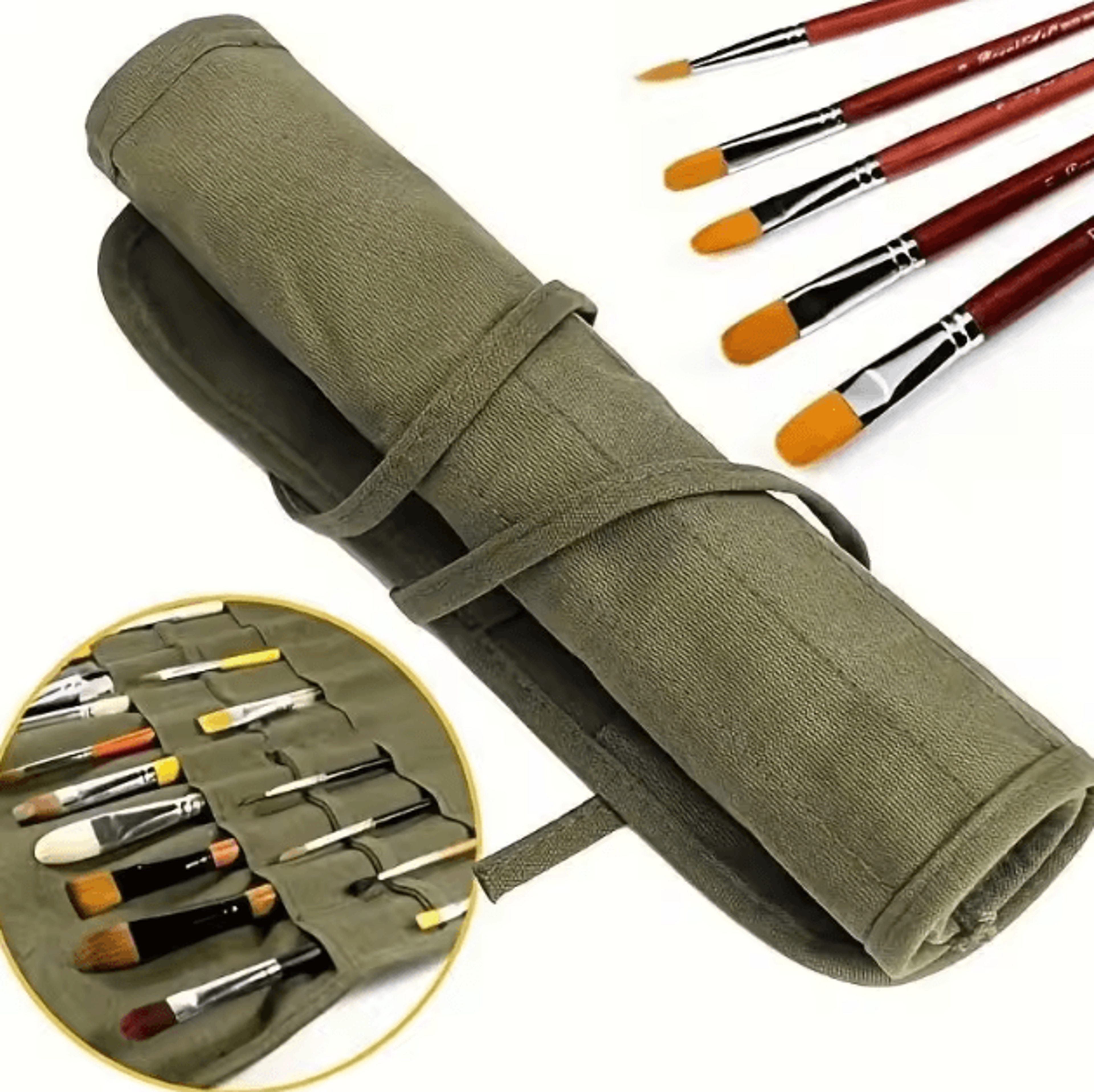 artroll 22-slot canvas paint brush storage bag (portable roll-up organizer)