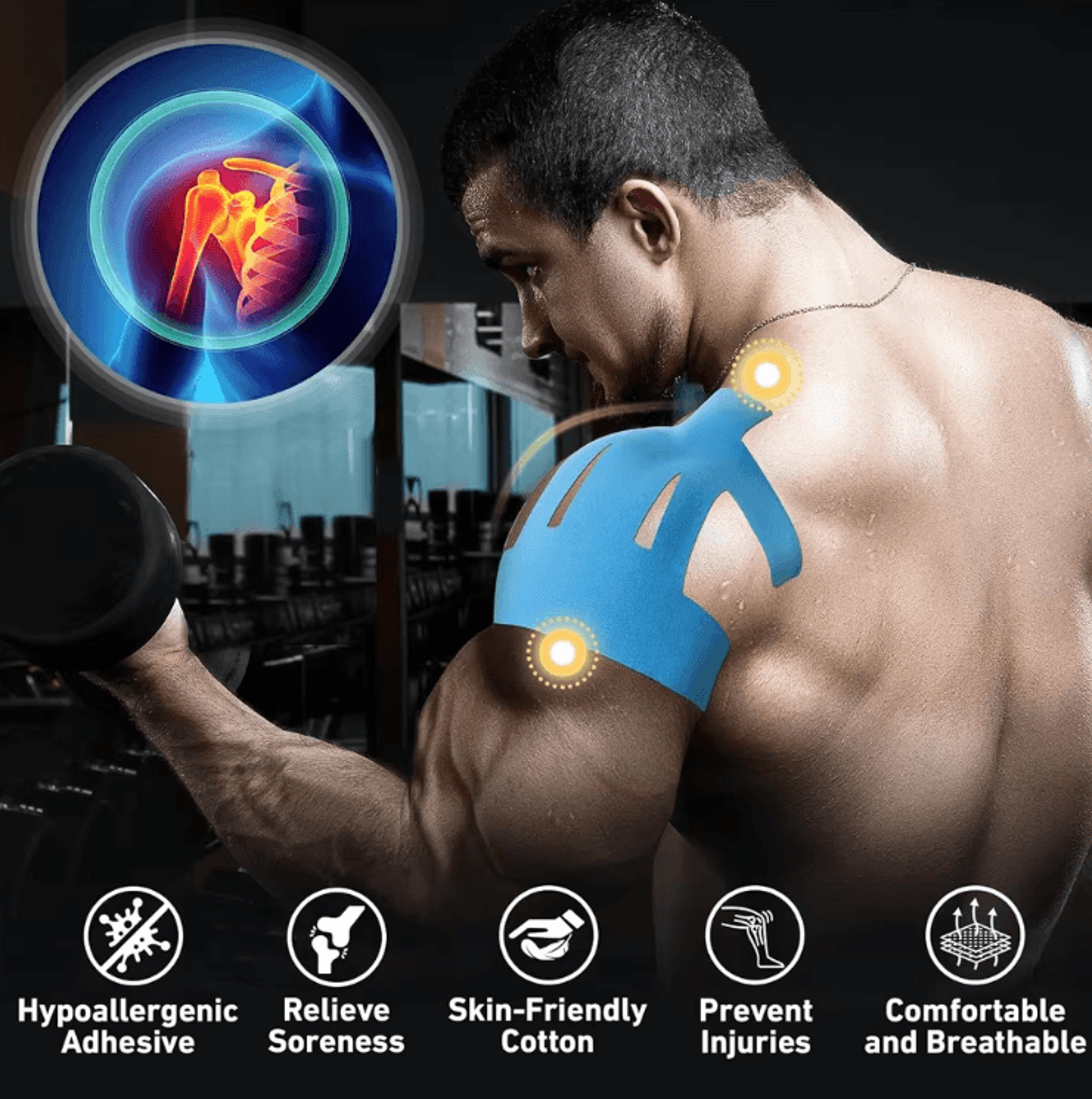 flexrelief precut kinesiology tape for shoulder pain & recovery (10pcs set)