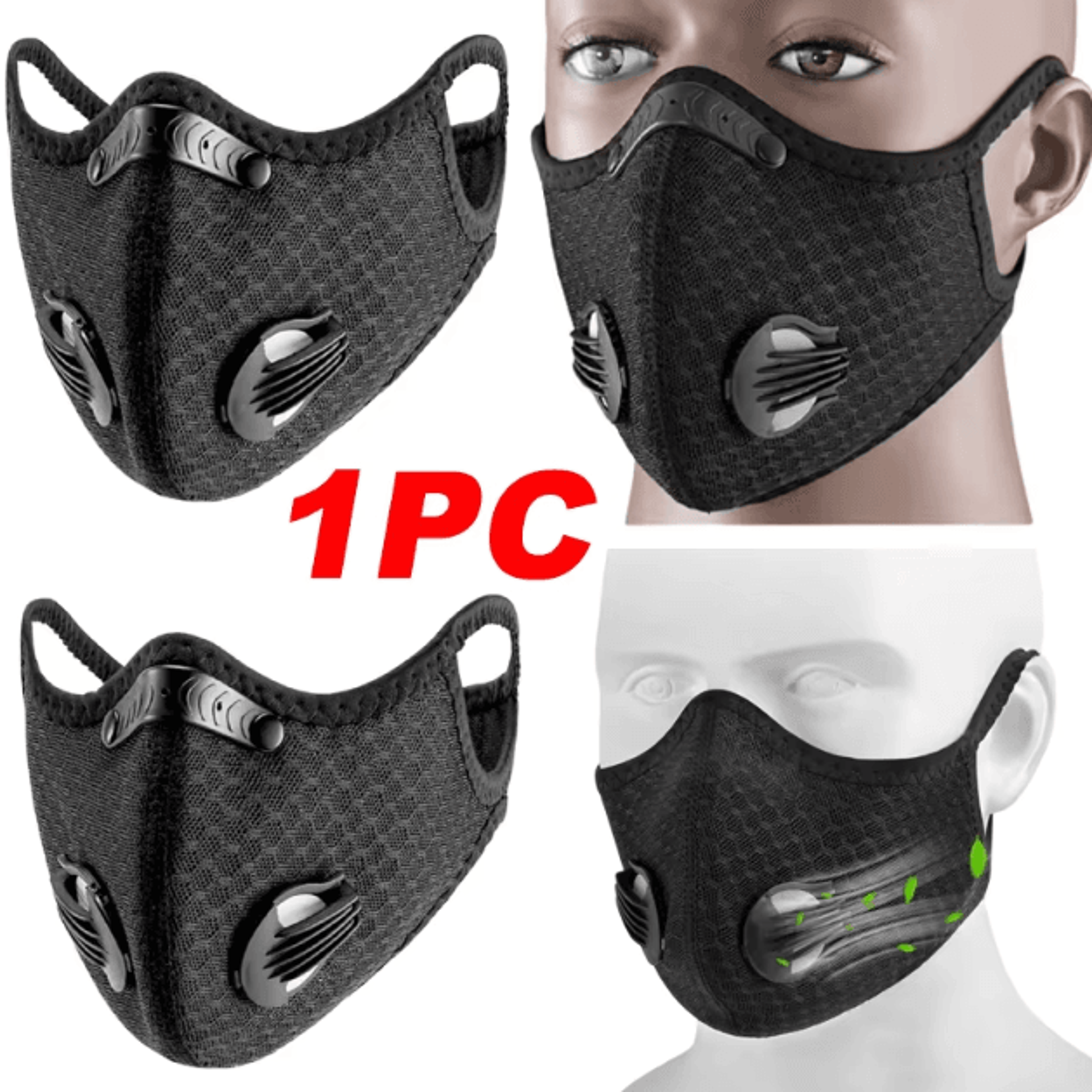reusable pm2.5 sport face mask with activated carbon filter dustproof cycling mask