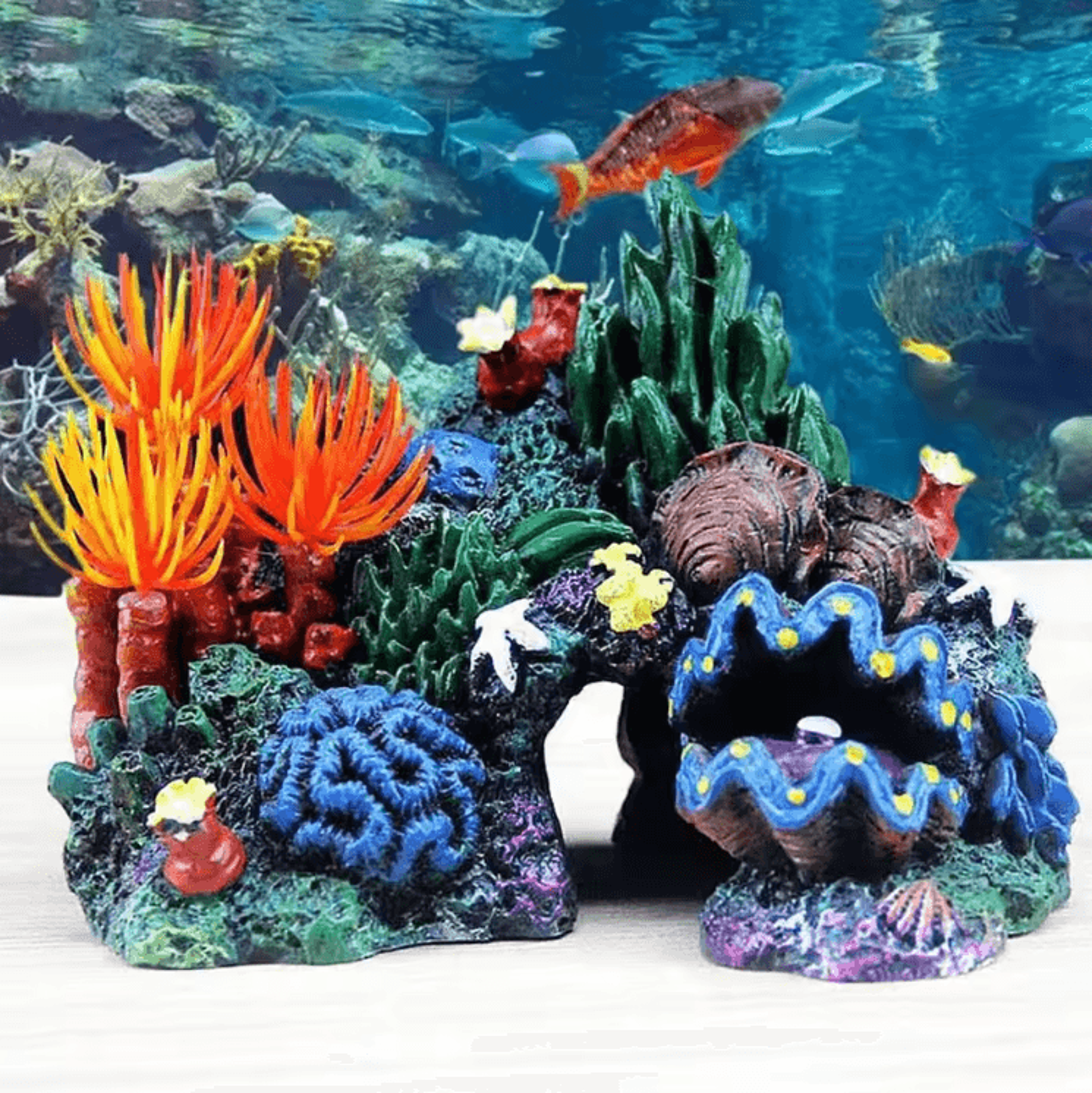 coral reef island aquarium decor – realistic resin fish tank ornament