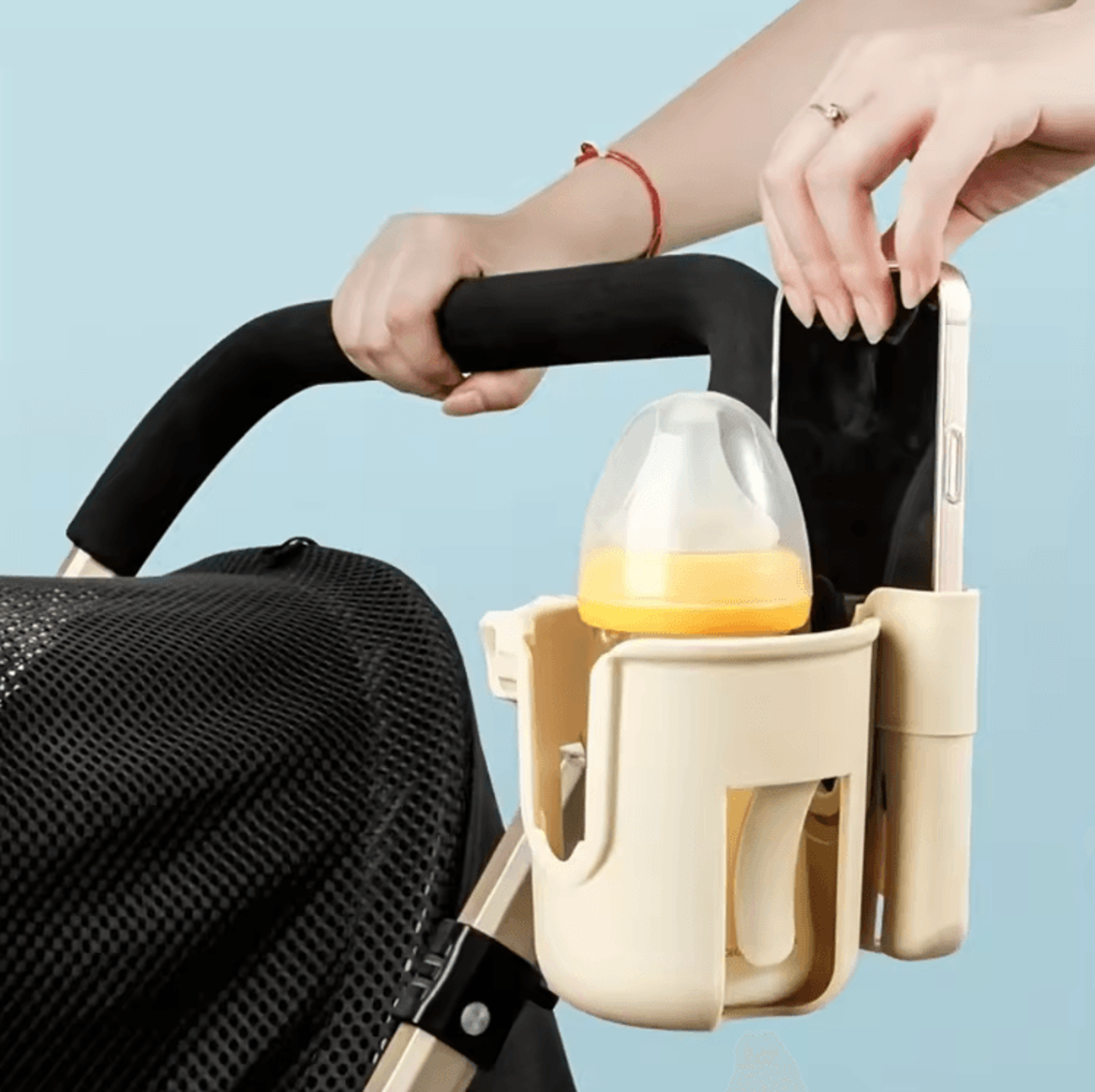 2-in-1 universal stroller cup holder with phone mount – adjustable baby stroller accessory