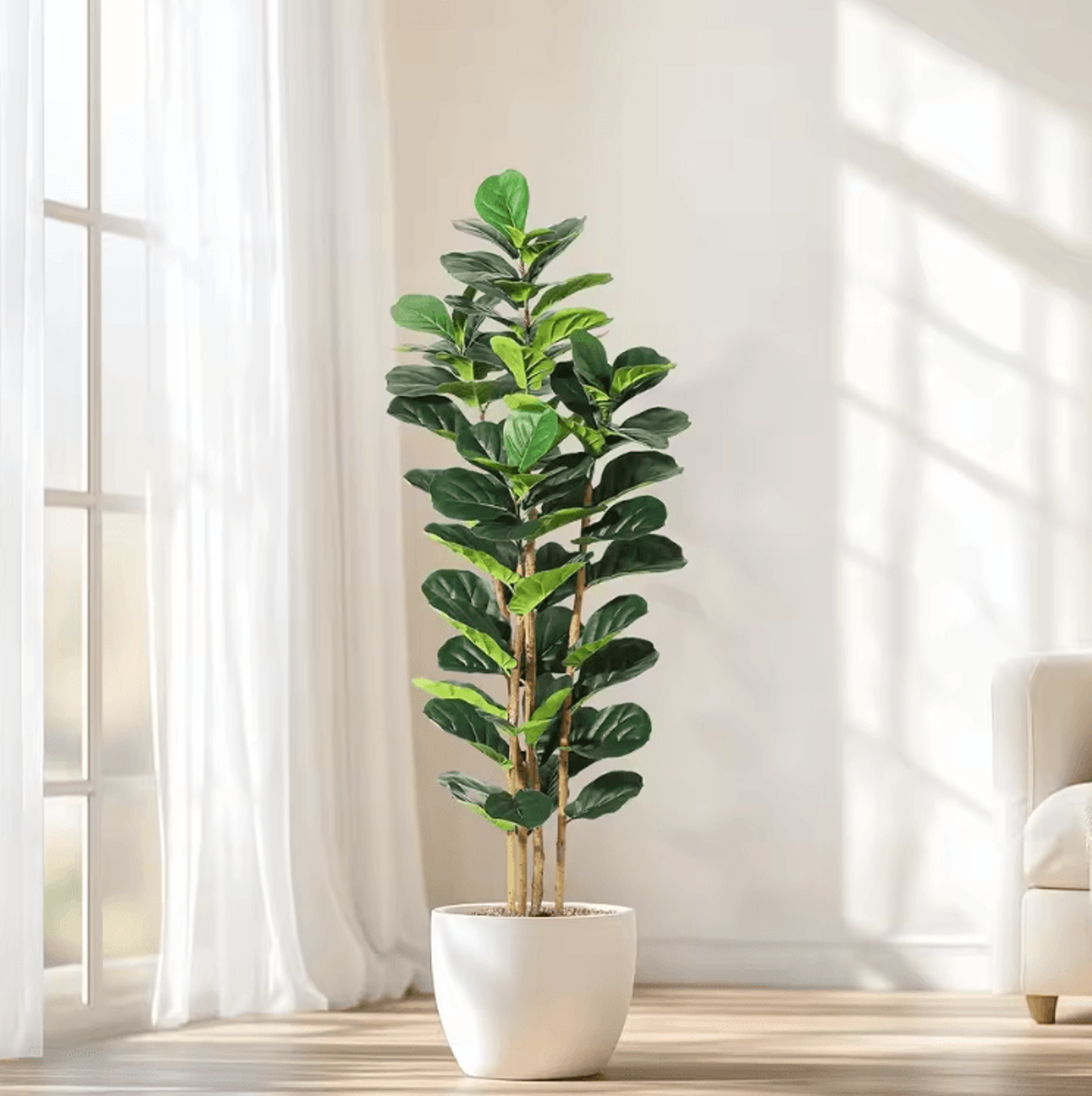 5–7ft artificial fiddle leaf fig tree with pot – realistic faux indoor statement plant