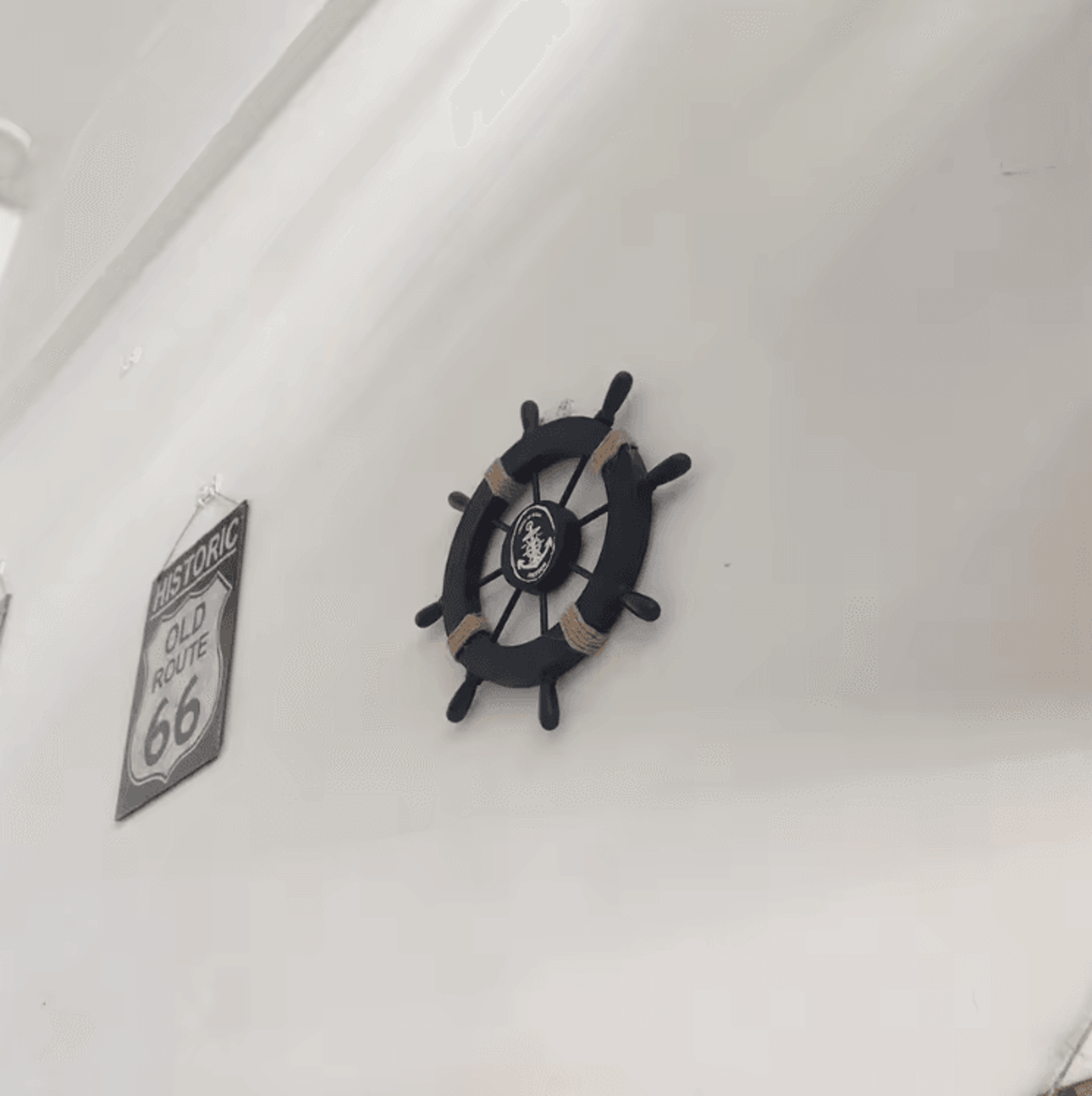 vintage wooden ship wheel wall decor – nautical boat steering helm for coastal home styling
