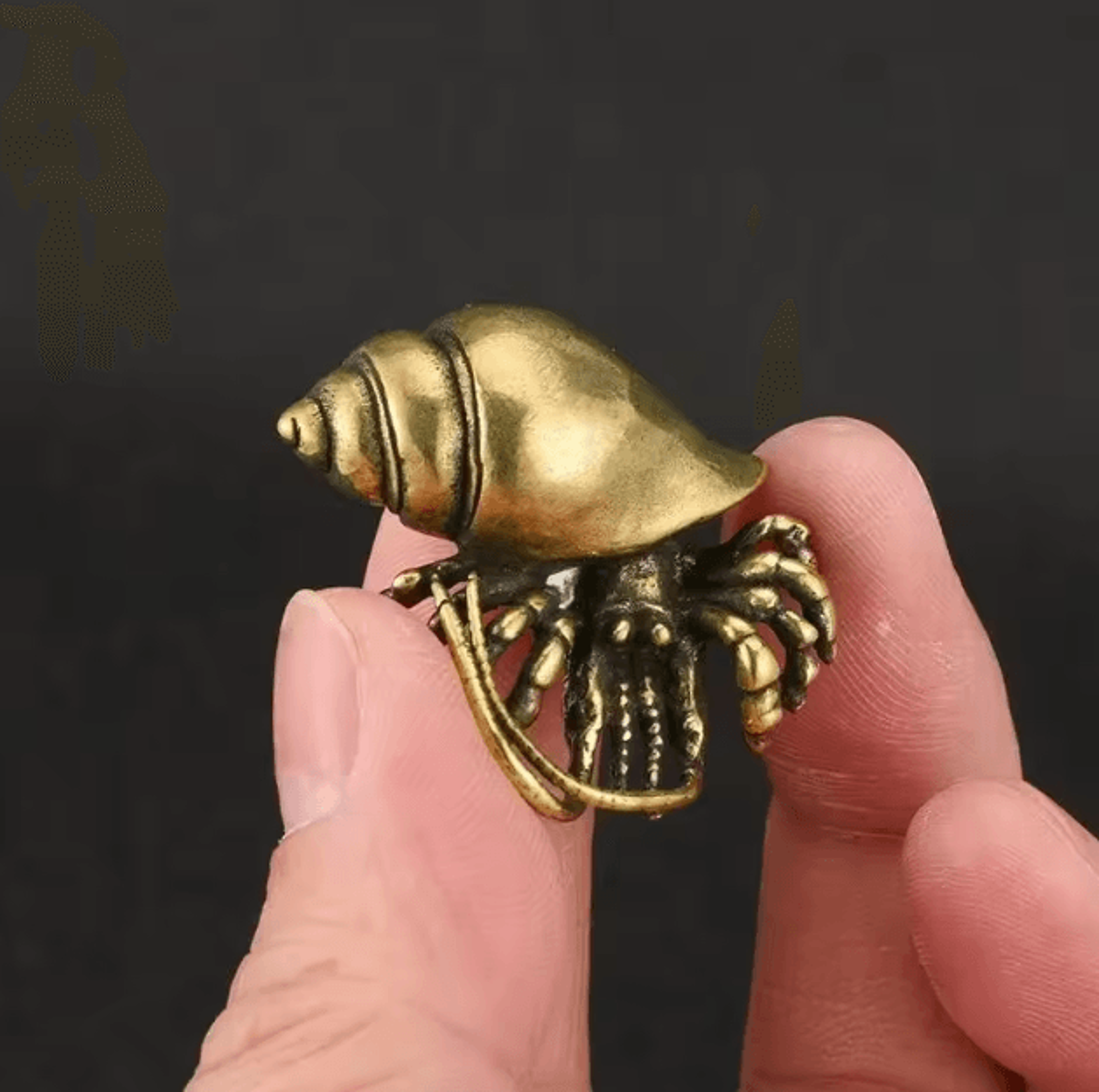 vintage brass hermit crab figurine – nautical sea animal desk decor & coastal accent