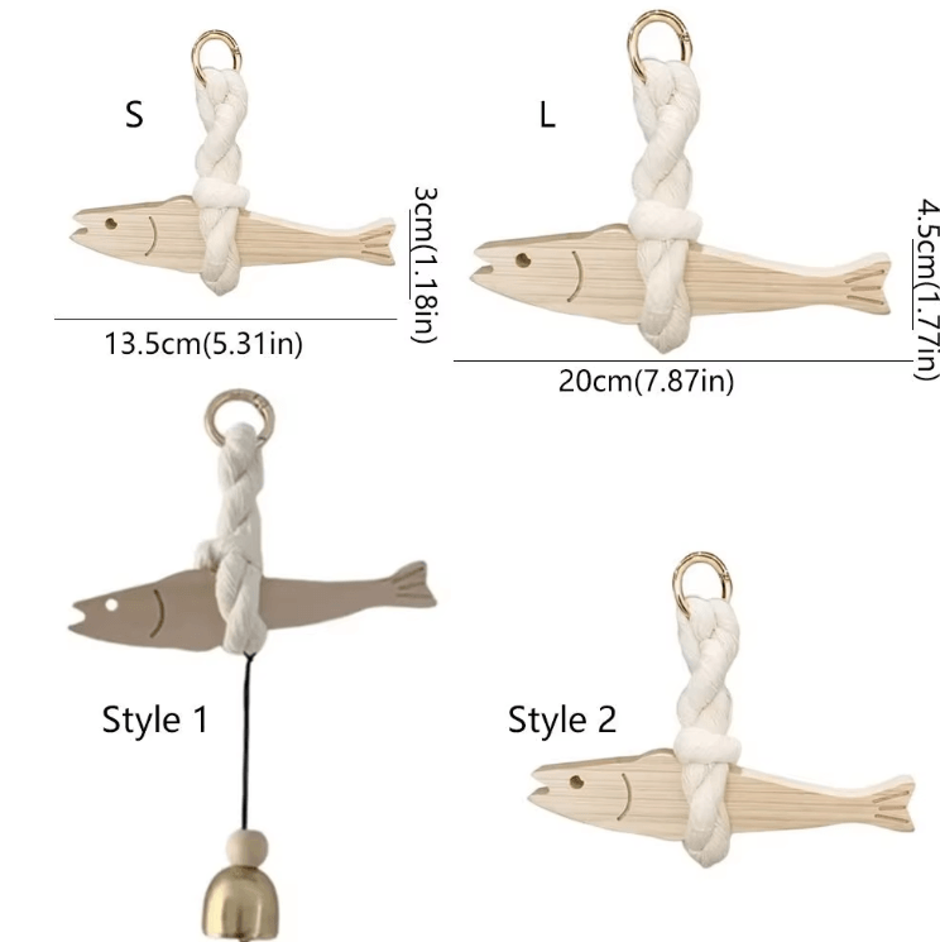 lightweight wooden fish hanging ornament with bell – nautical car & wall decor for coastal style