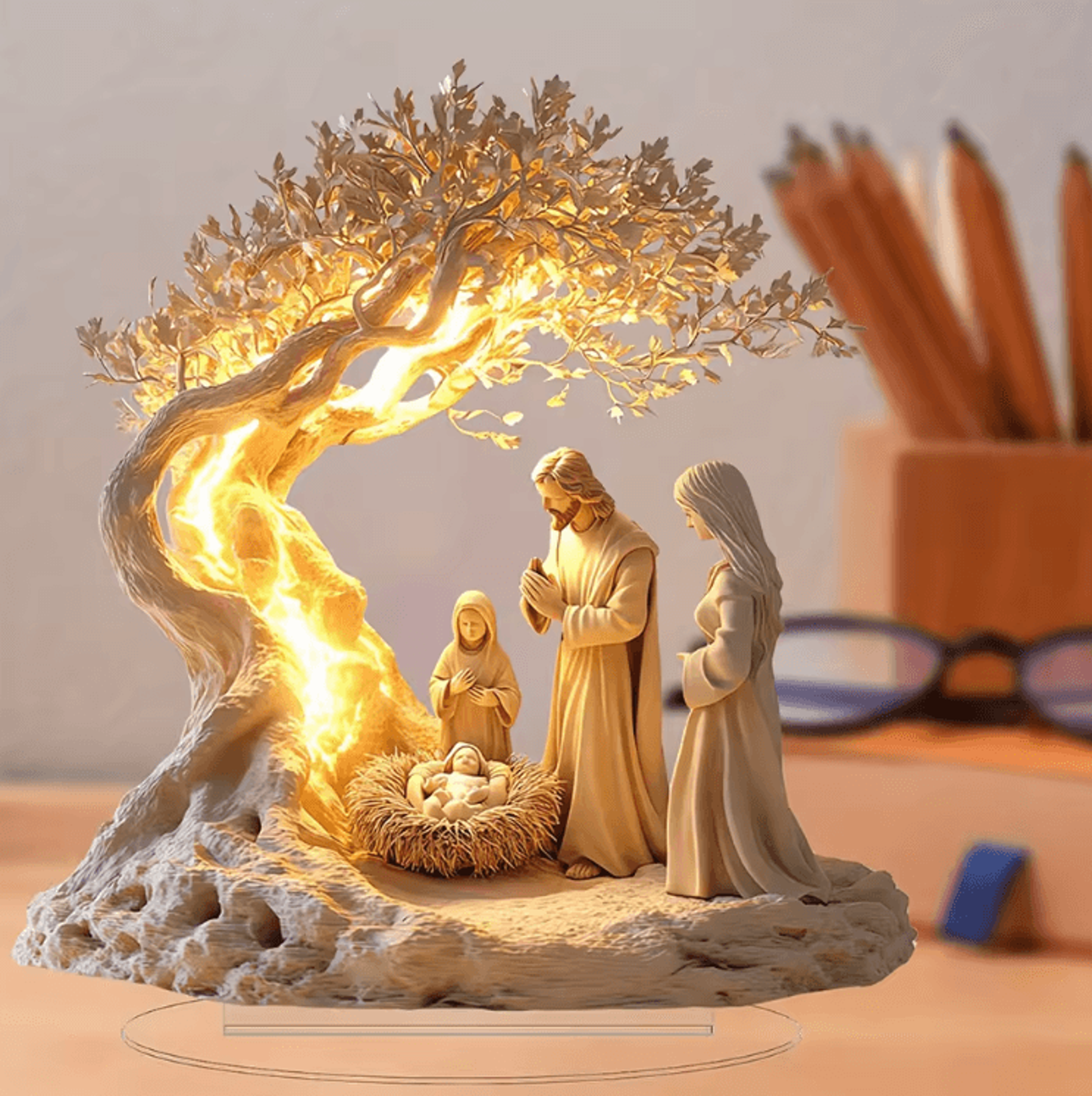 acrylic tree of life family statue – minimalist desktop decor ornament