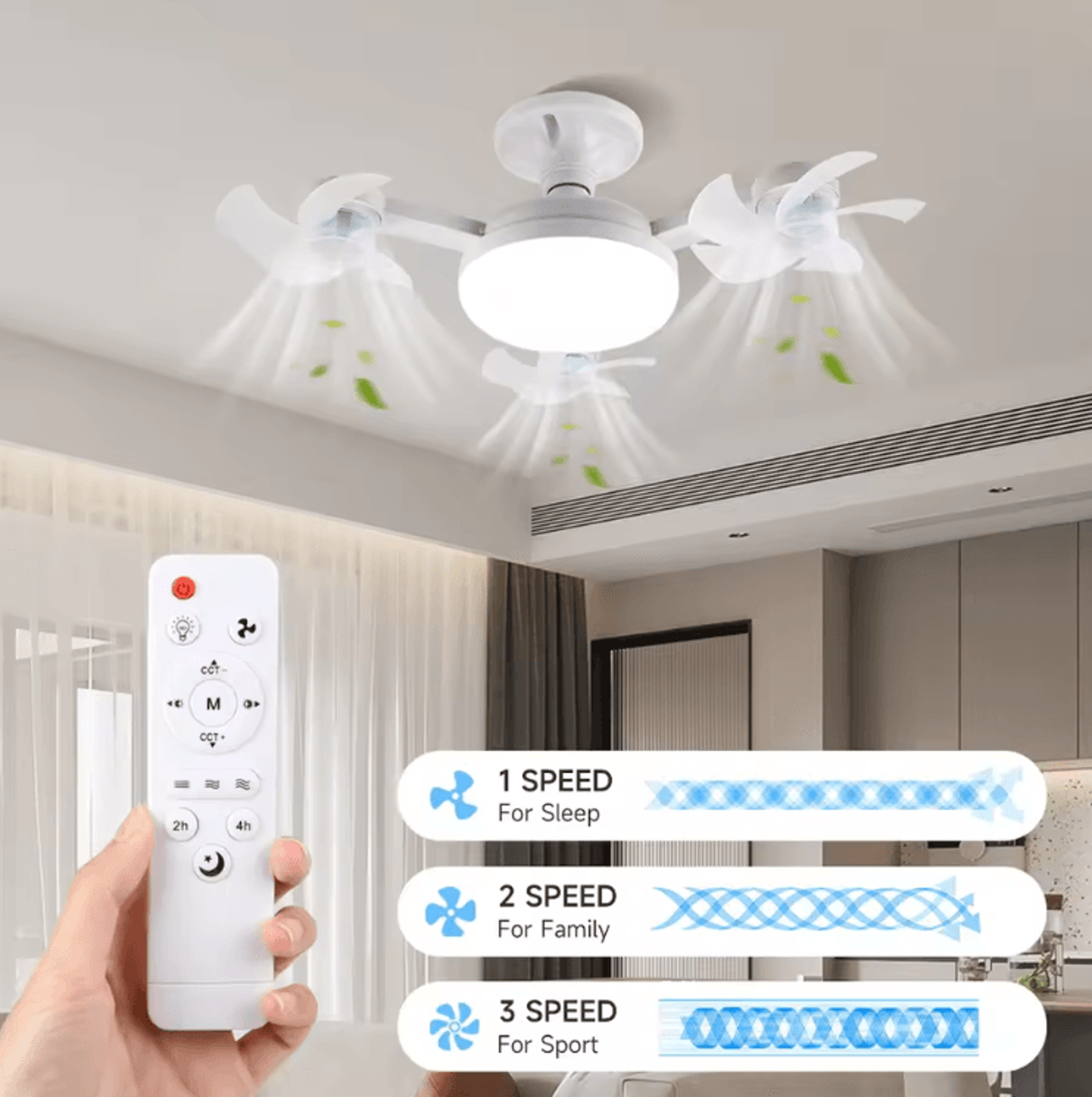 modern led ceiling fan with light – remote control 3-speed silent cooling fan