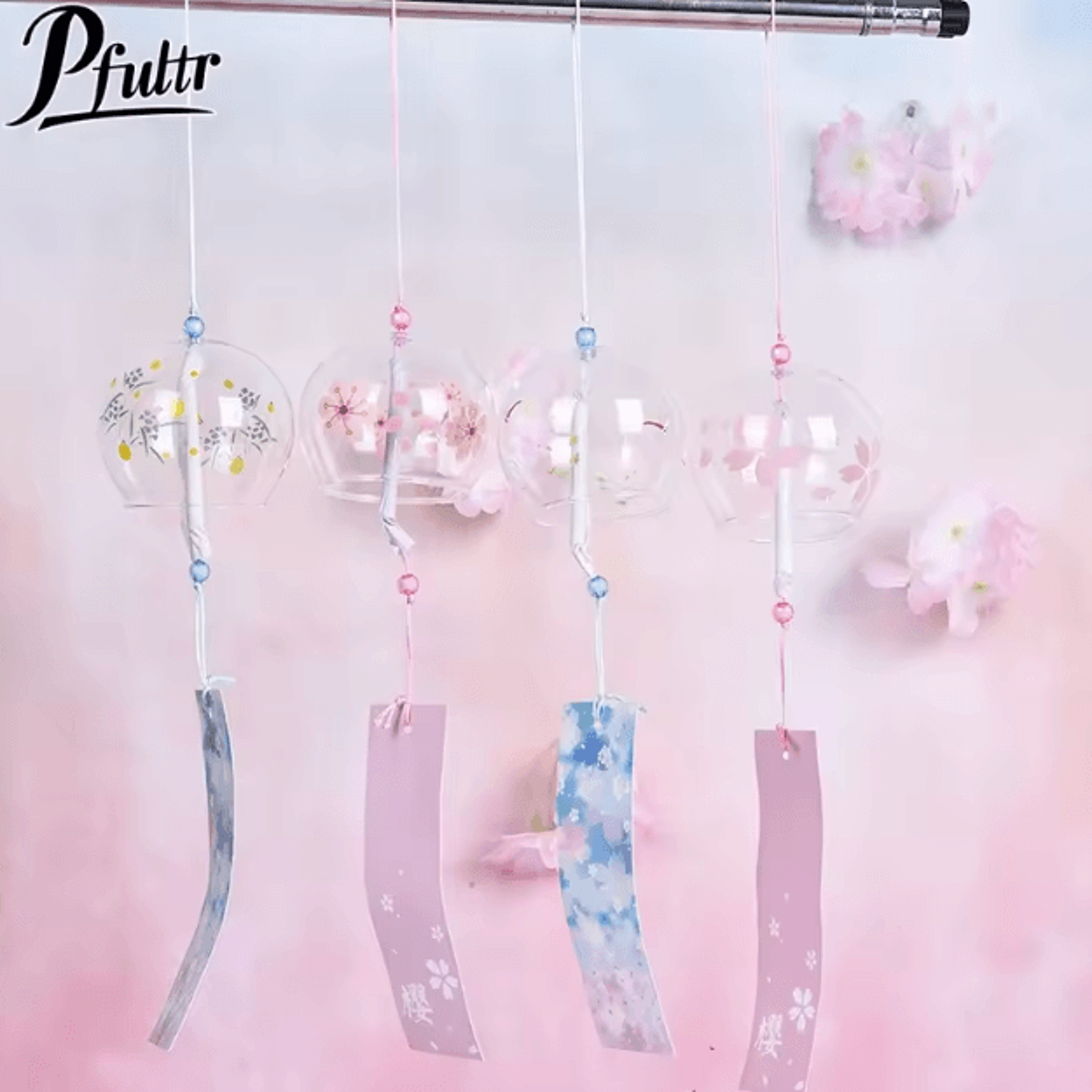 sakura japanese glass wind chime traditional furin bell hanging decor