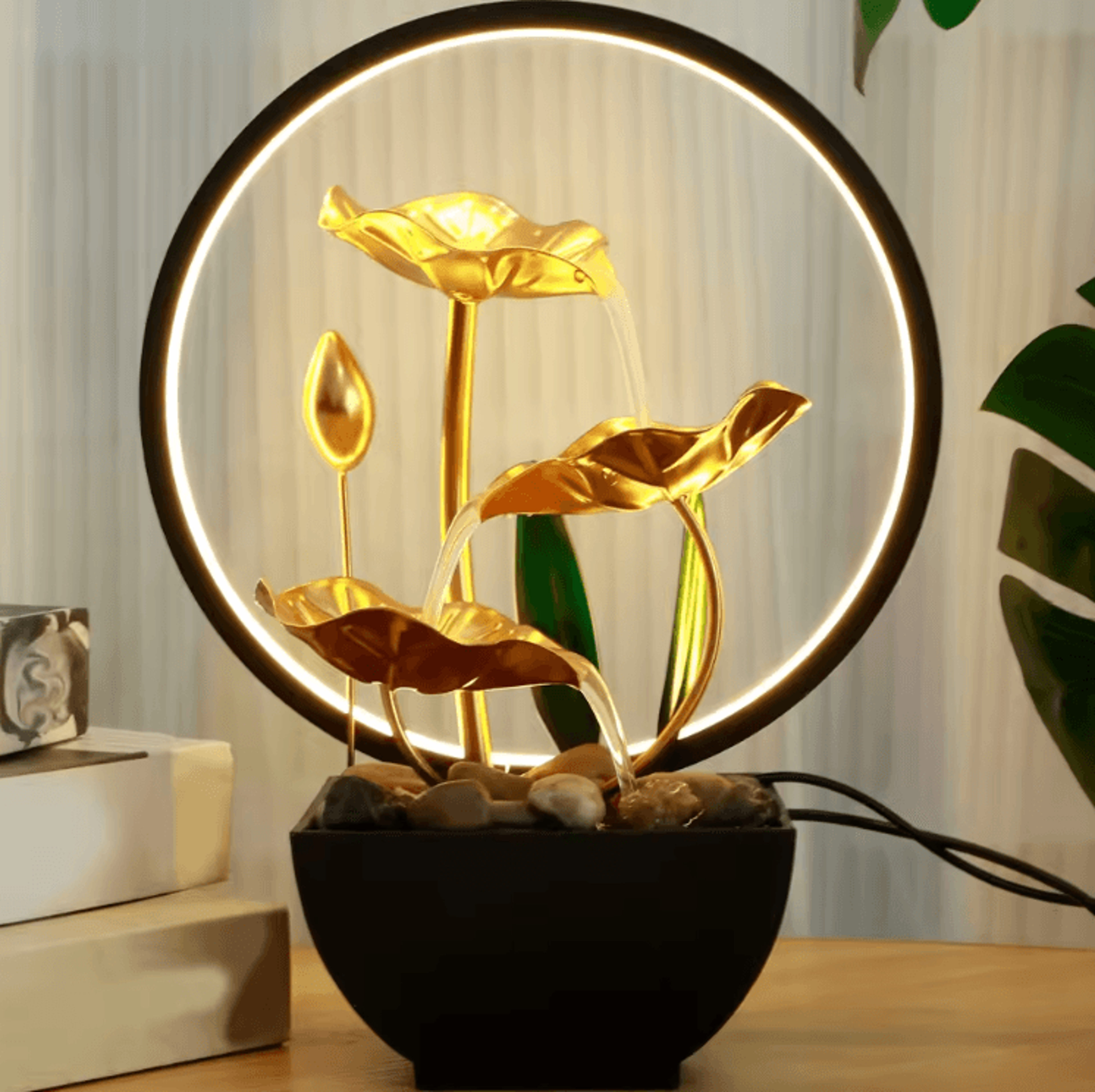 usb tabletop water fountain led waterfall desktop zen fountain with natural stones