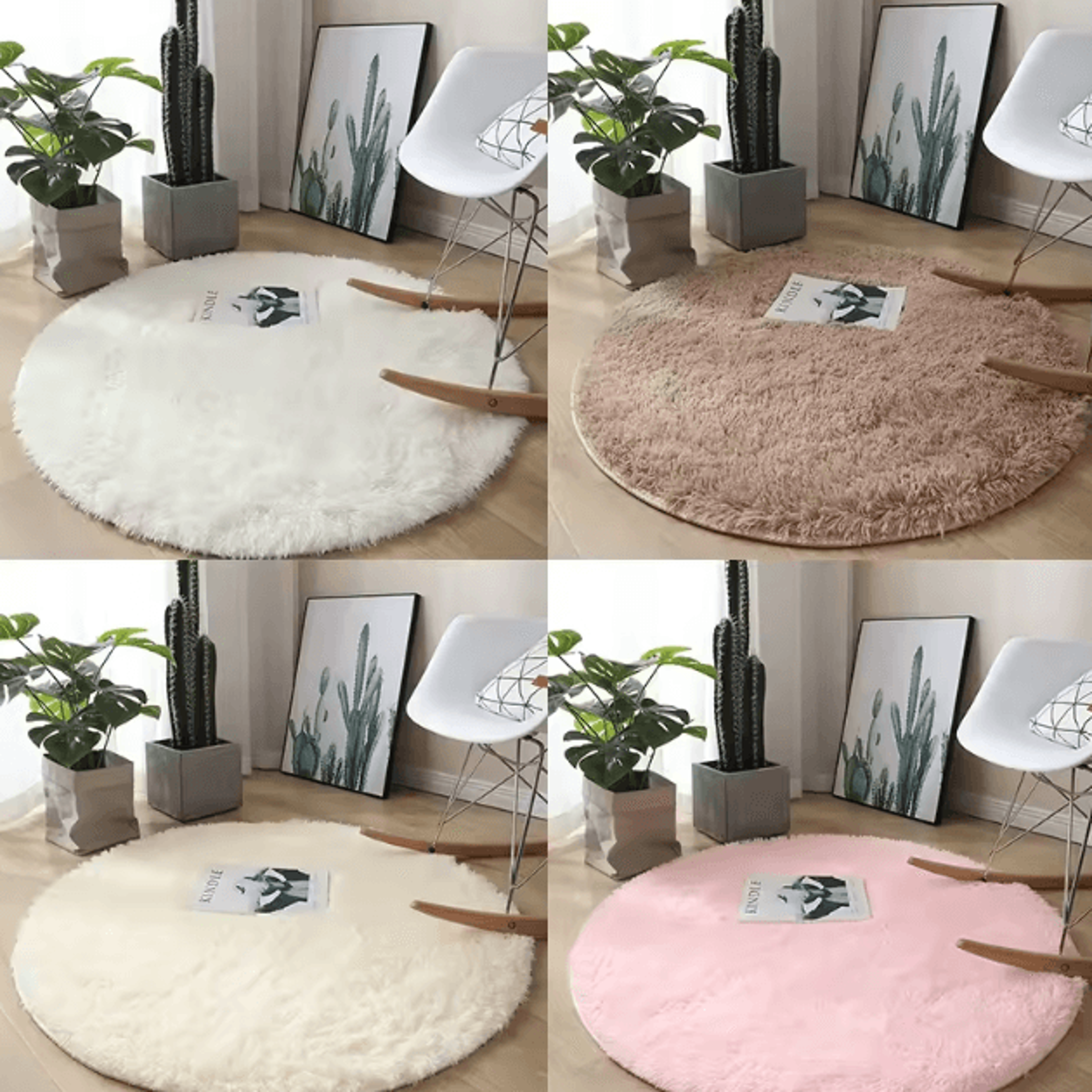 fluffy round plush carpet soft white non-slip area rug for bedroom & living room