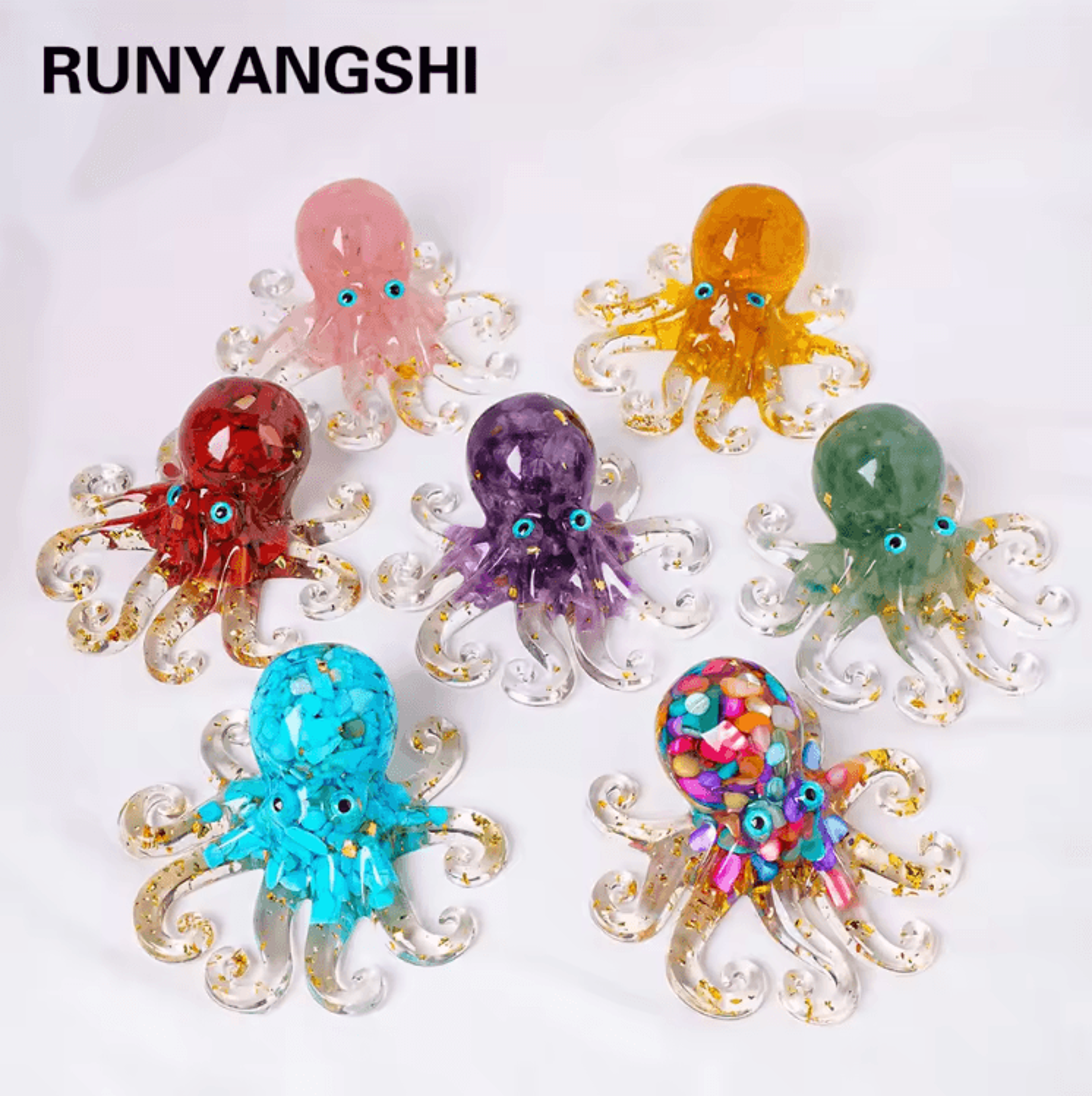 natural crystal gravel octopus statue resin reiki healing decor for home & desk