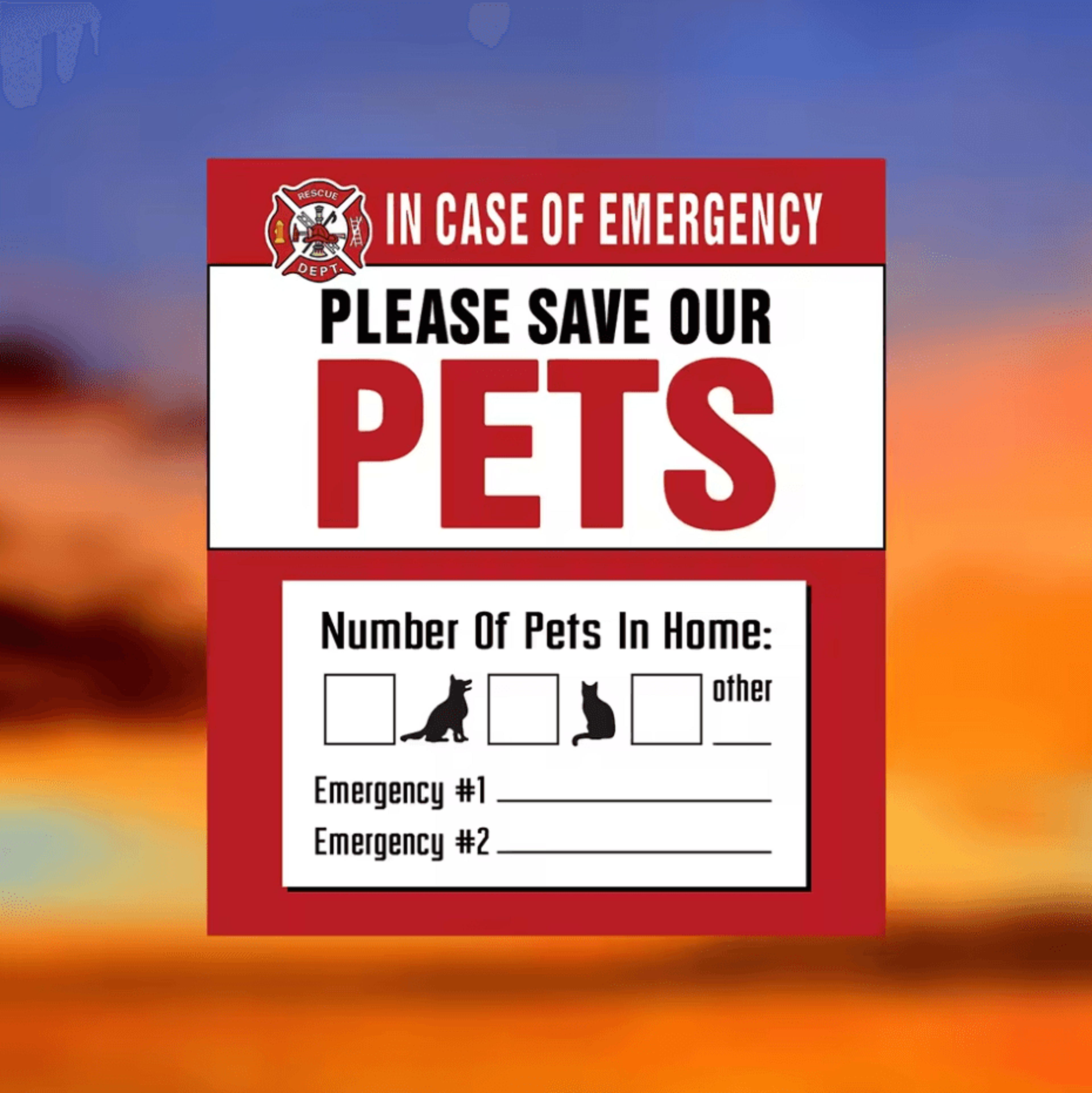 pet alert window sticker – emergency rescue static cling decal (4 pack)