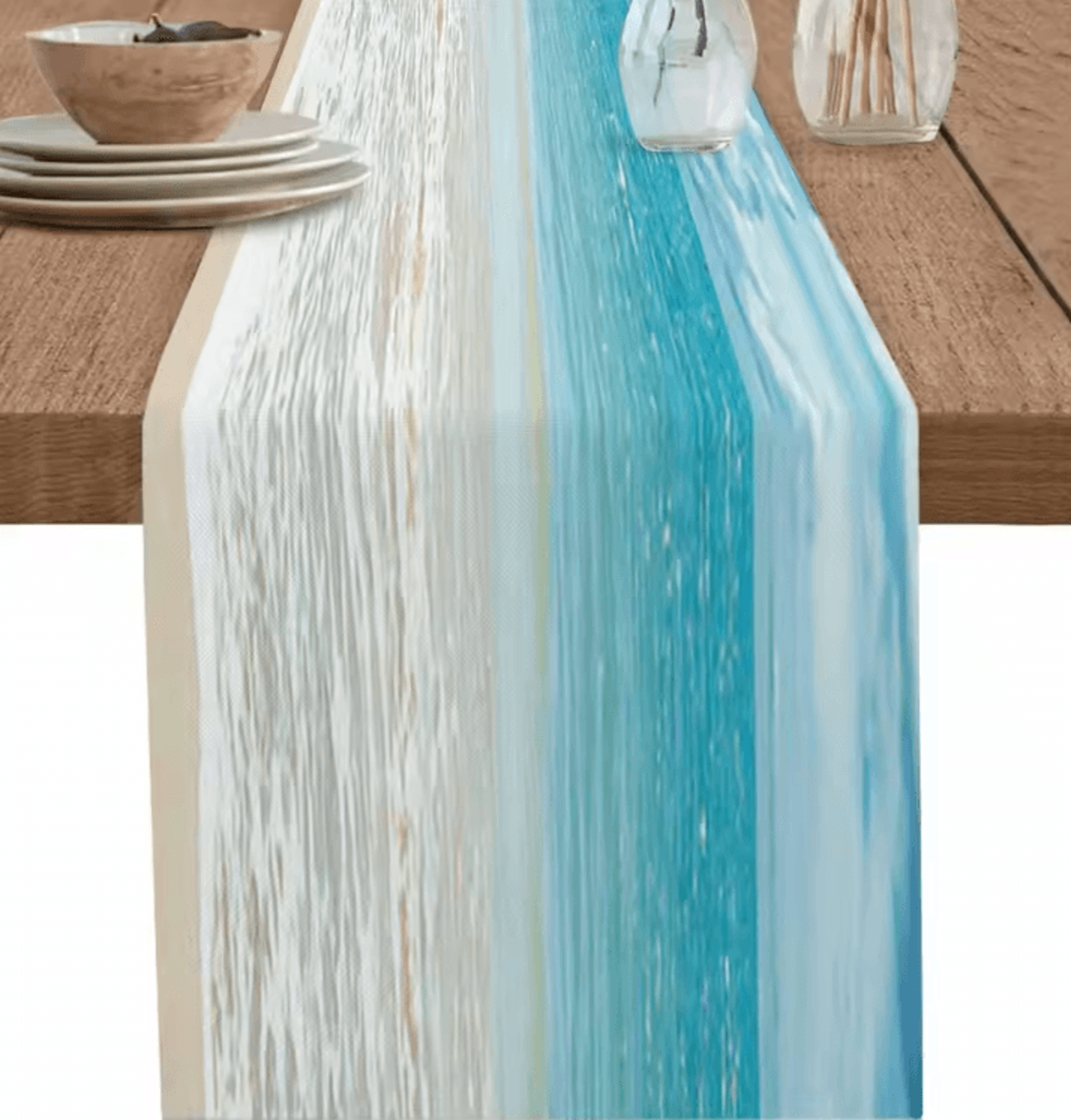summer ocean beach table runner linen coastal farmhouse table decor for dining & kitchen