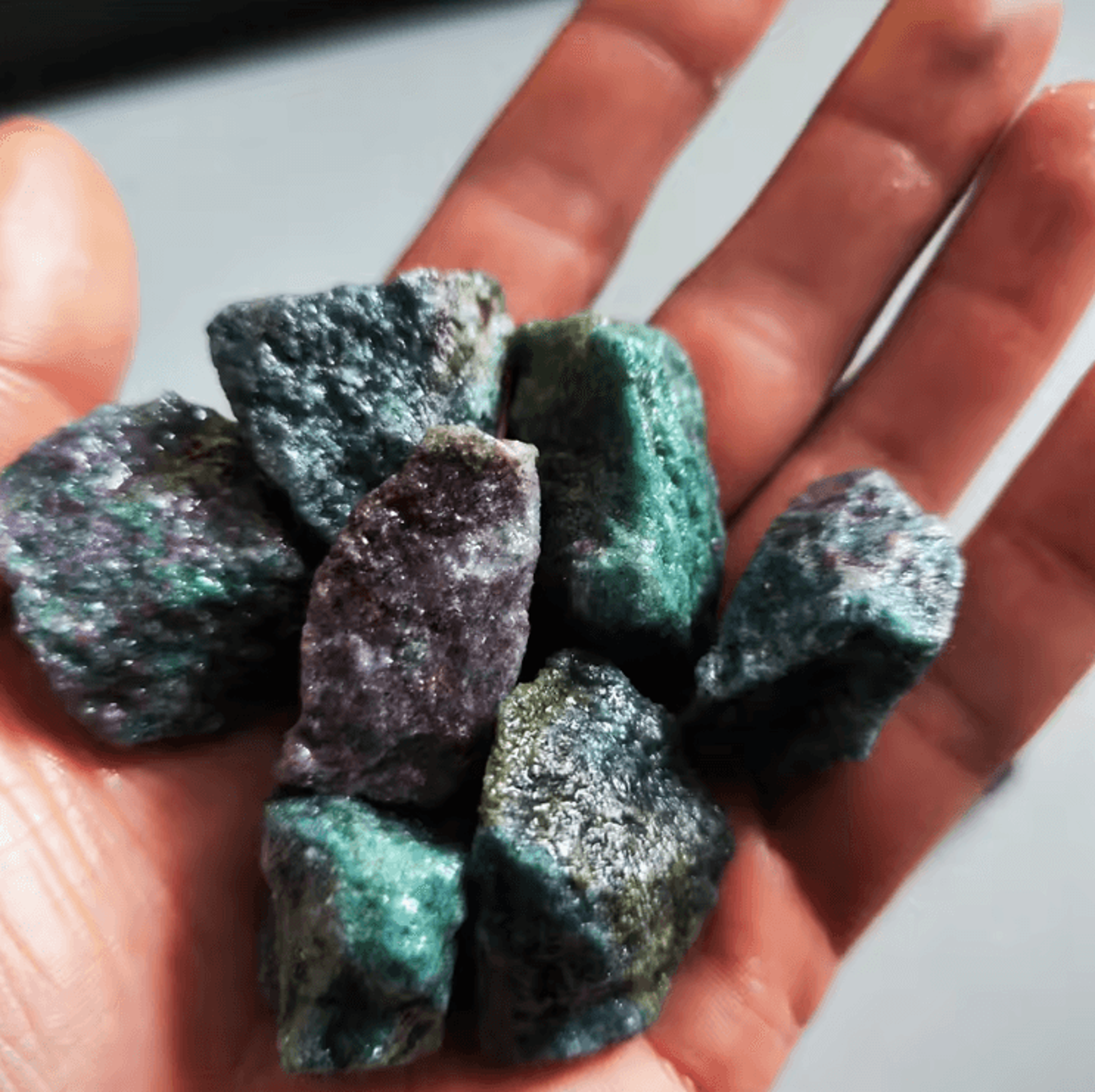 natural raw gemstone mineral specimen – uv reactive emerald, sapphire & ruby decor stone