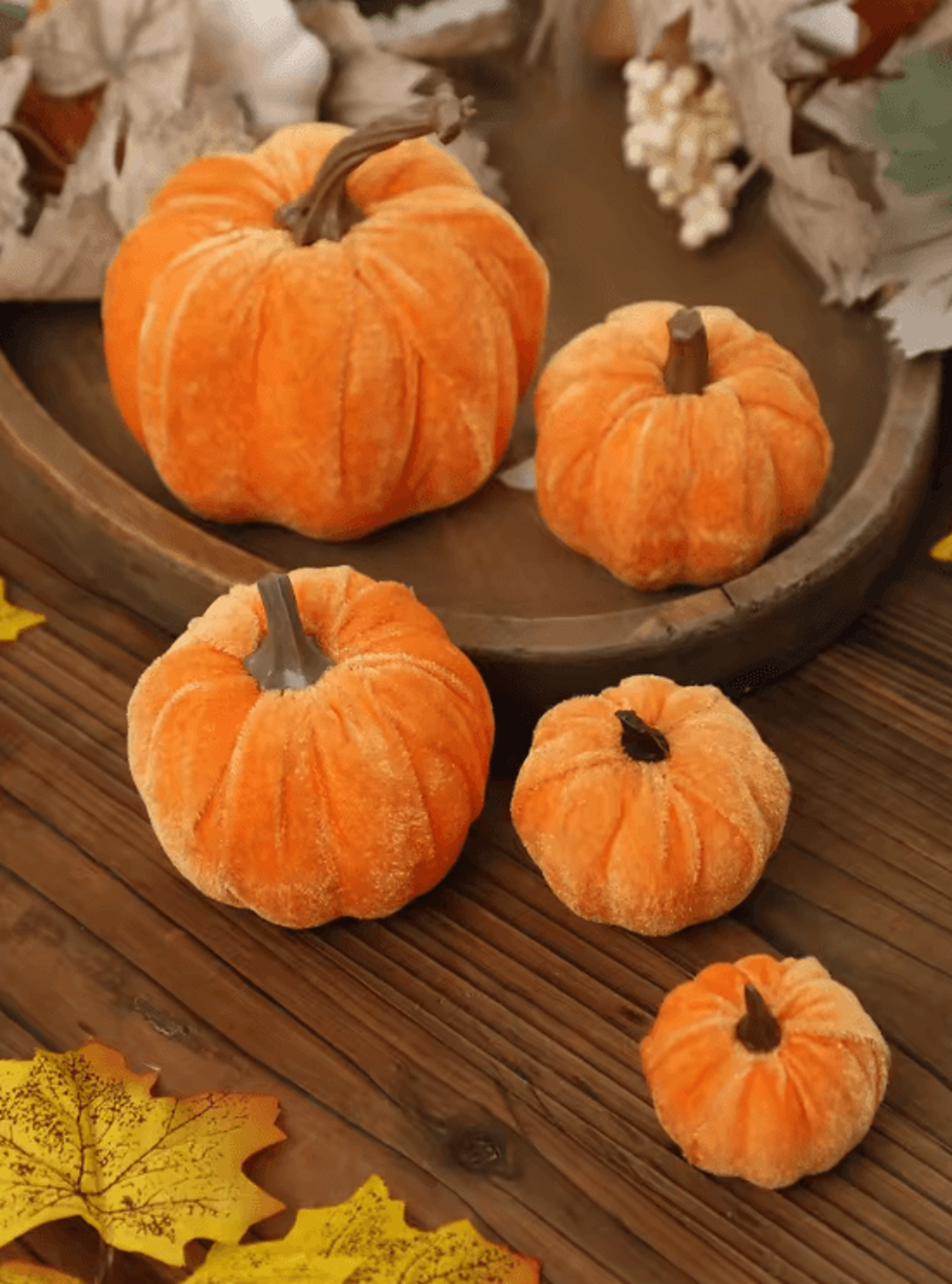 luxury velvet pumpkin decor – elegant fall & thanksgiving table accent