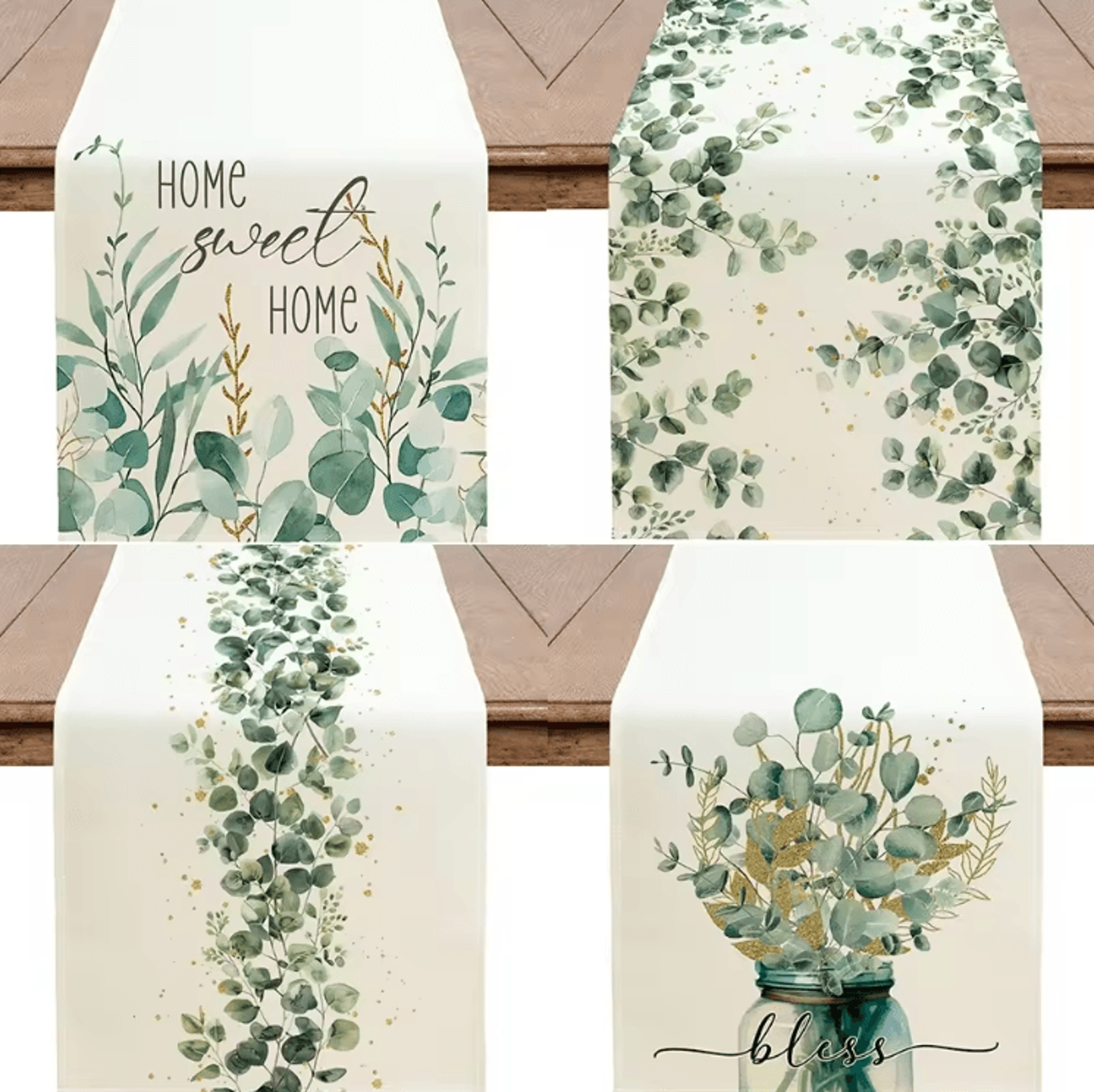 eucalyptus linen table runner – green botanical farmhouse table decor