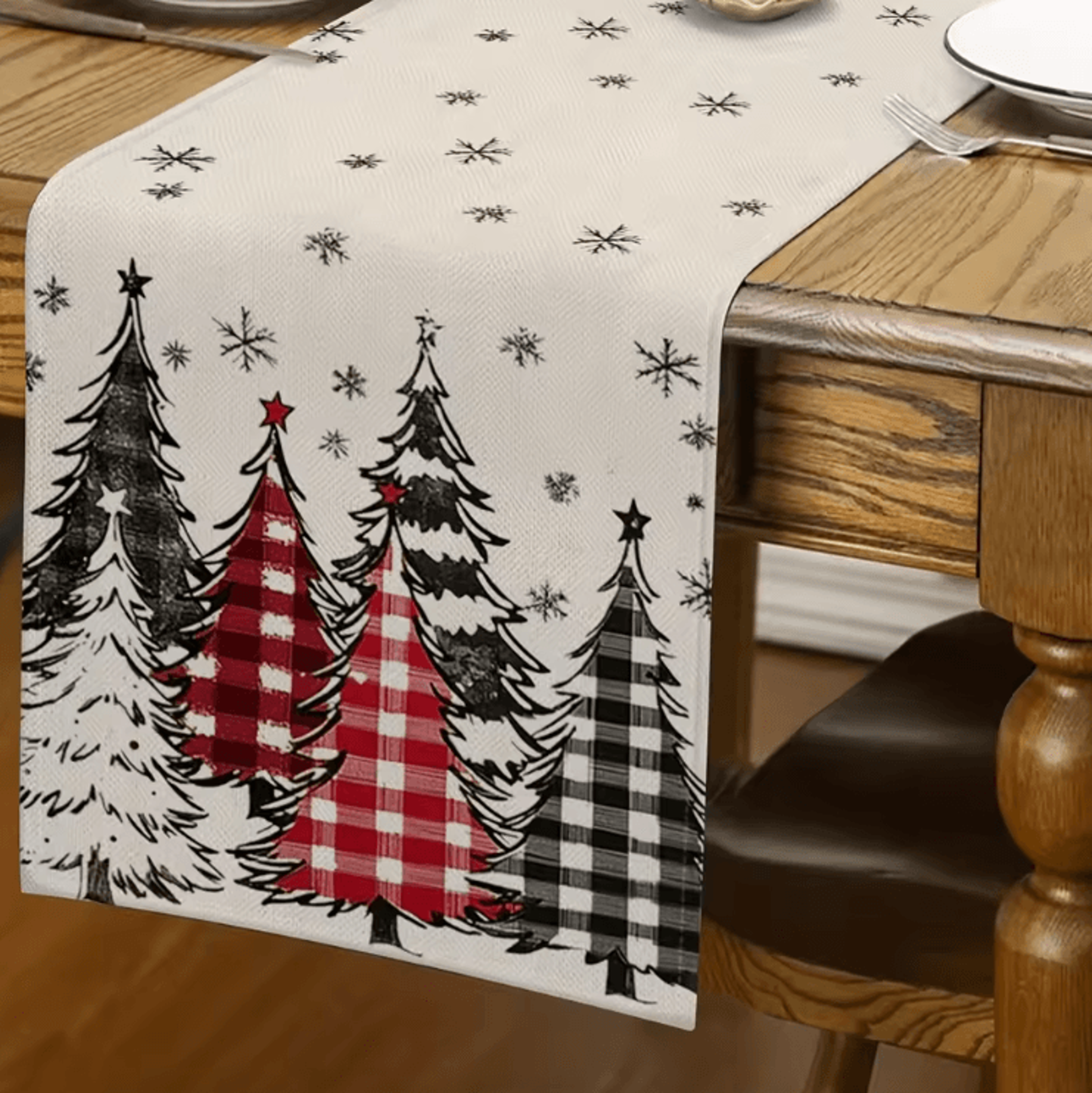 retro plaid christmas table runner – festive winter farmhouse dining decor