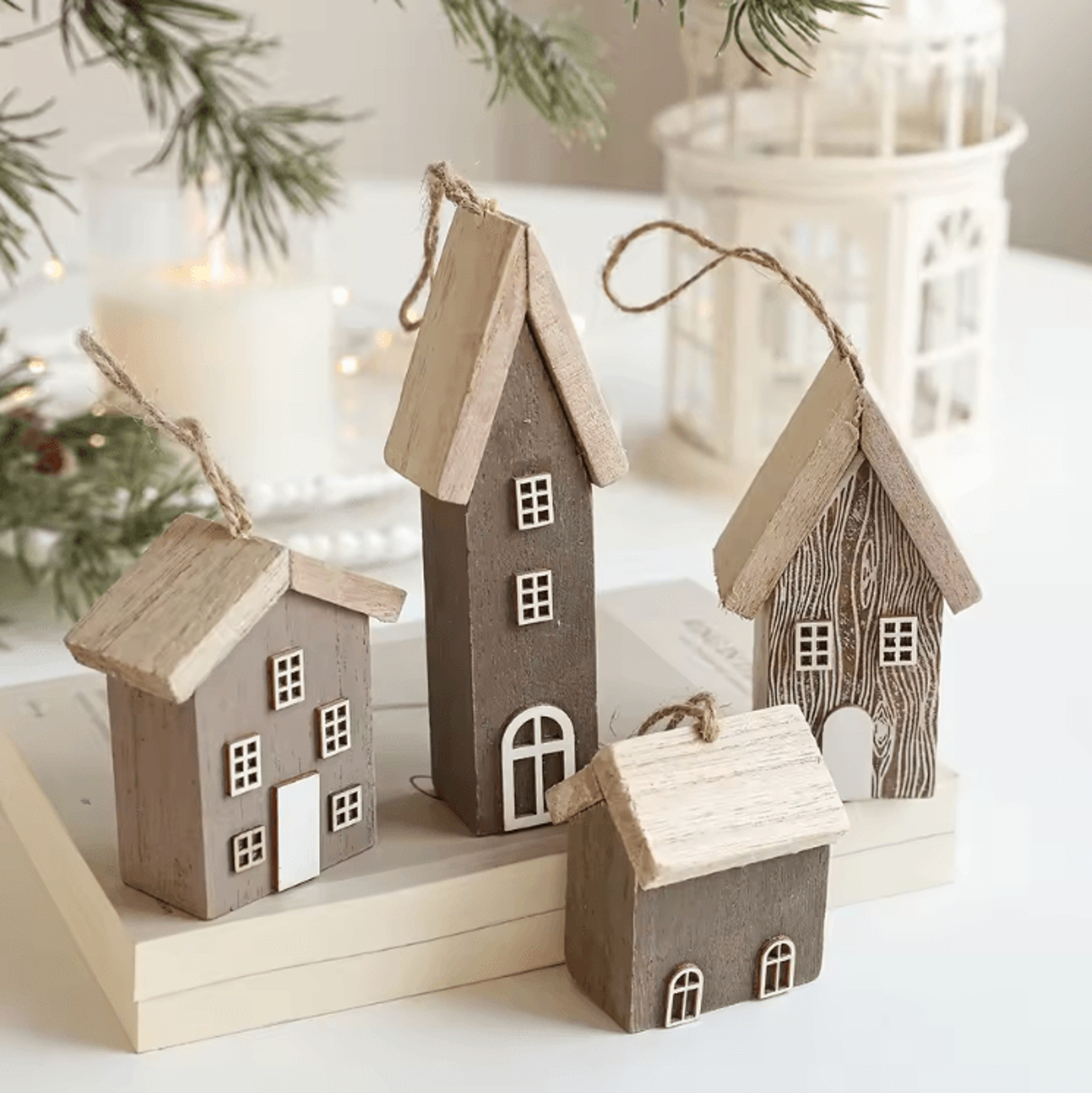 rustic wooden christmas house ornament – mini hanging holiday decor