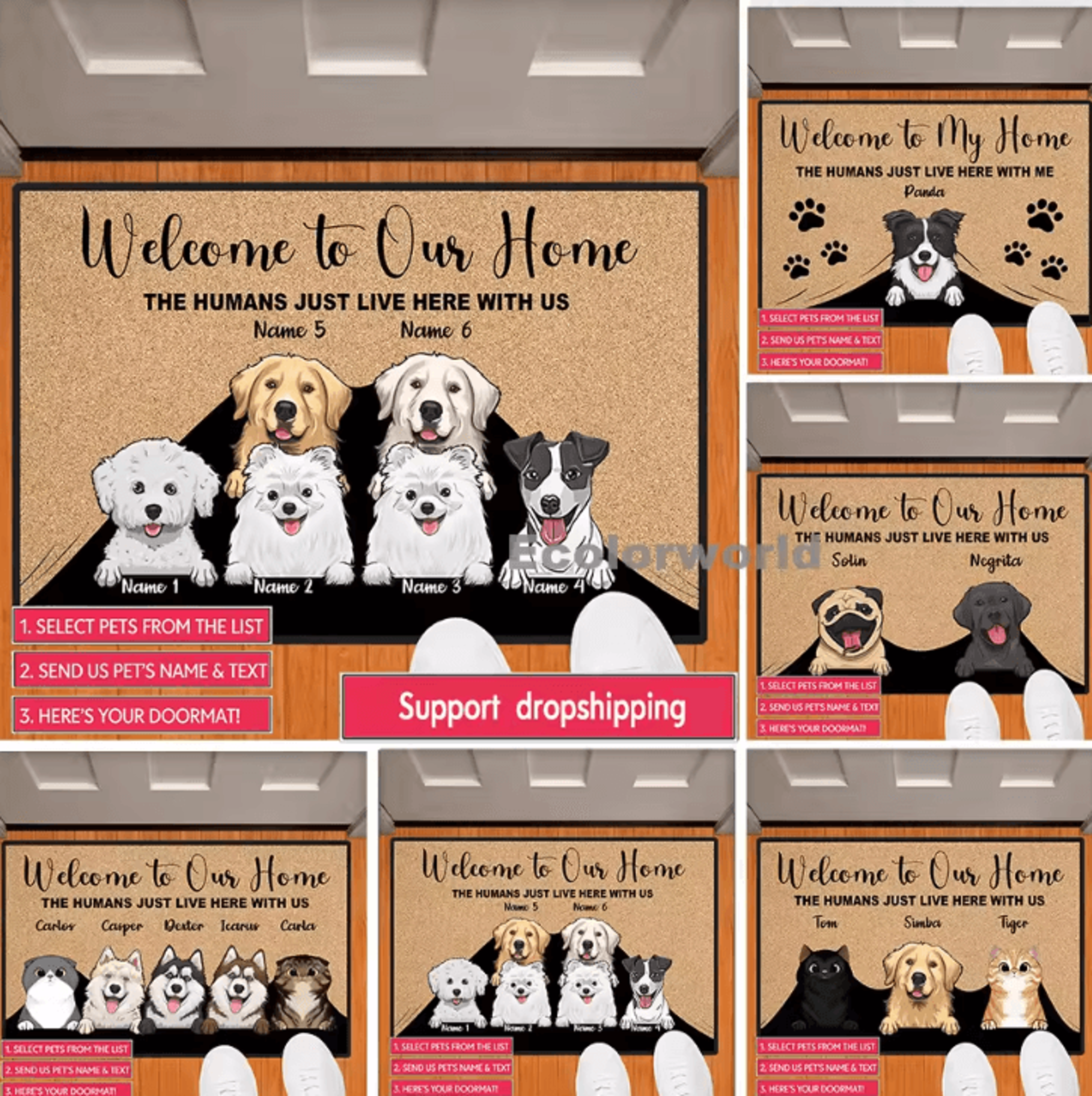 personalized cartoon pet doormat – custom dog & cat welcome home rug