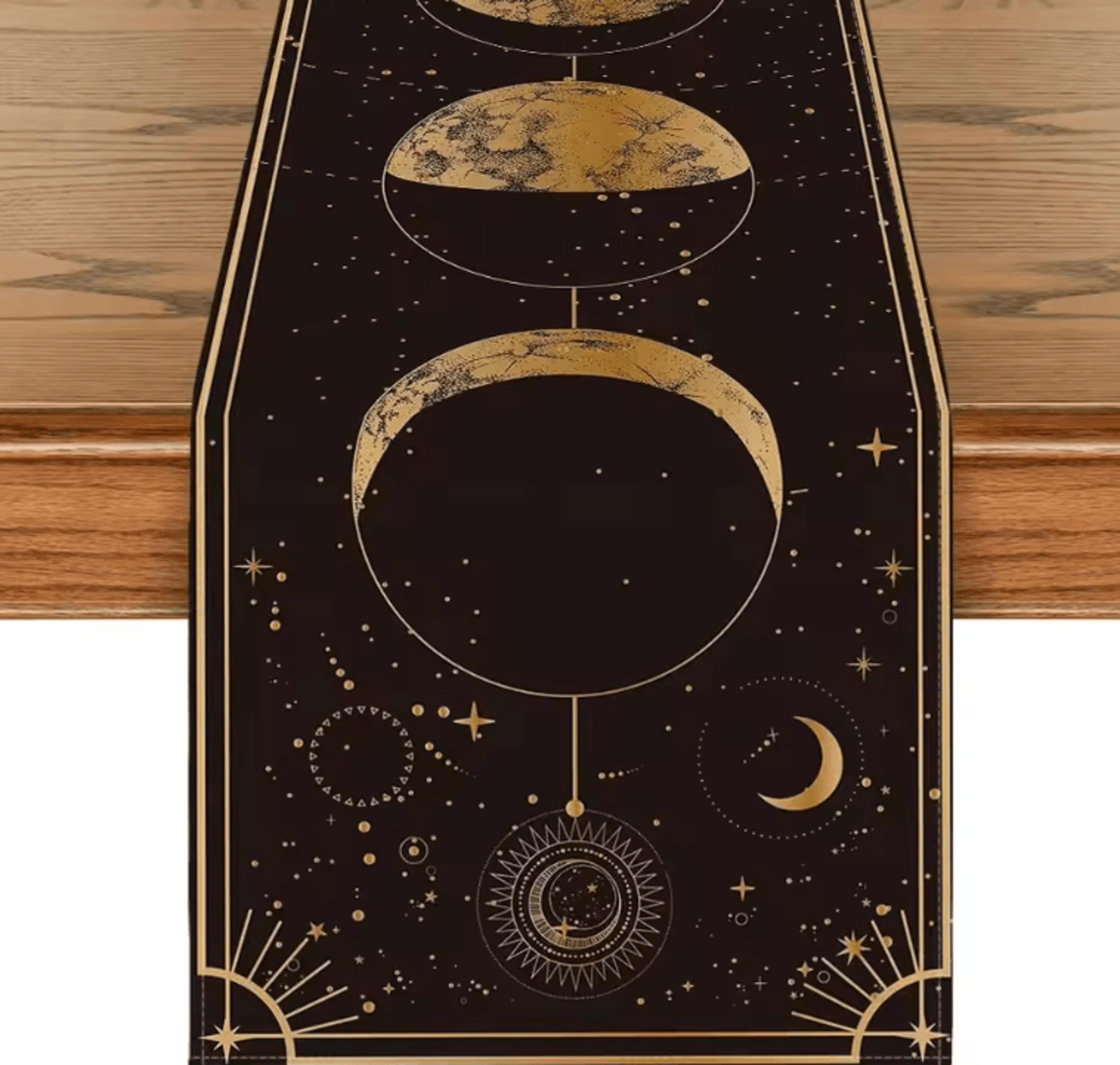 astrology moon phase linen table runner – mystical celestial gothic dining decor