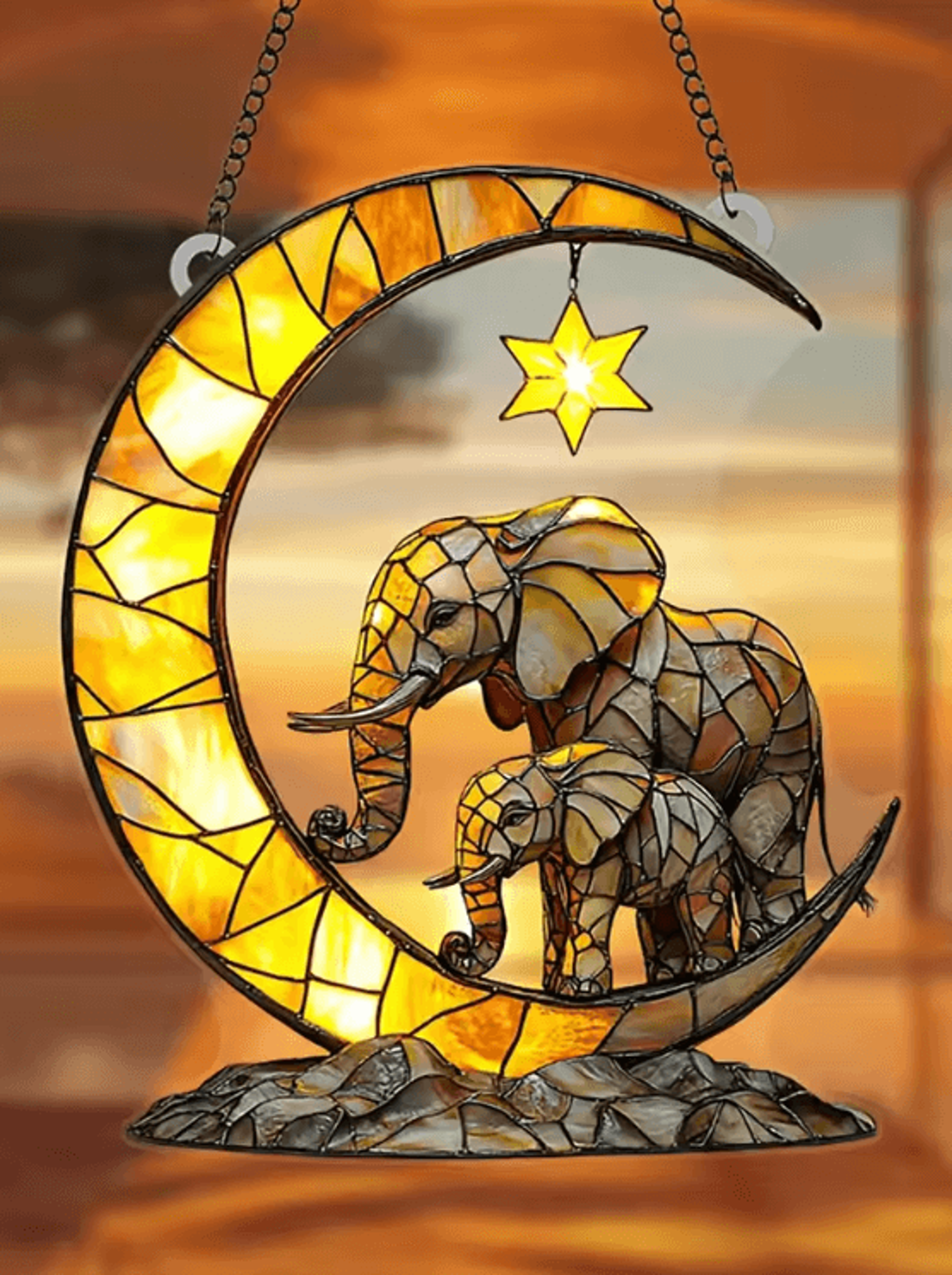 elephant moon window hanging pendant – whimsical elephant window decoration for garden & cozy room decor