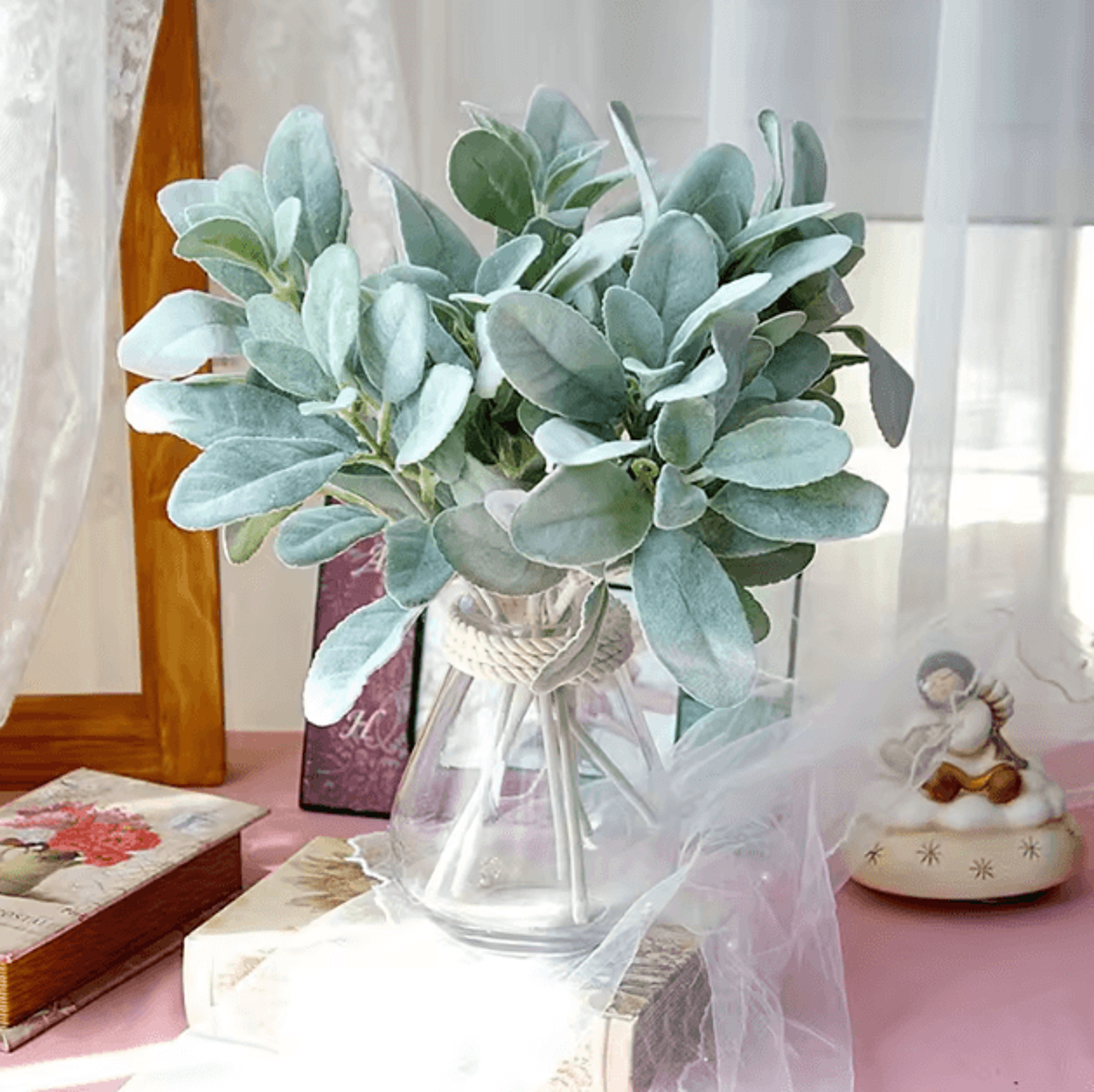 10pcs real touch lambs ear greenery stems – soft artificial lambs ear stems for wedding & farmhouse decor
