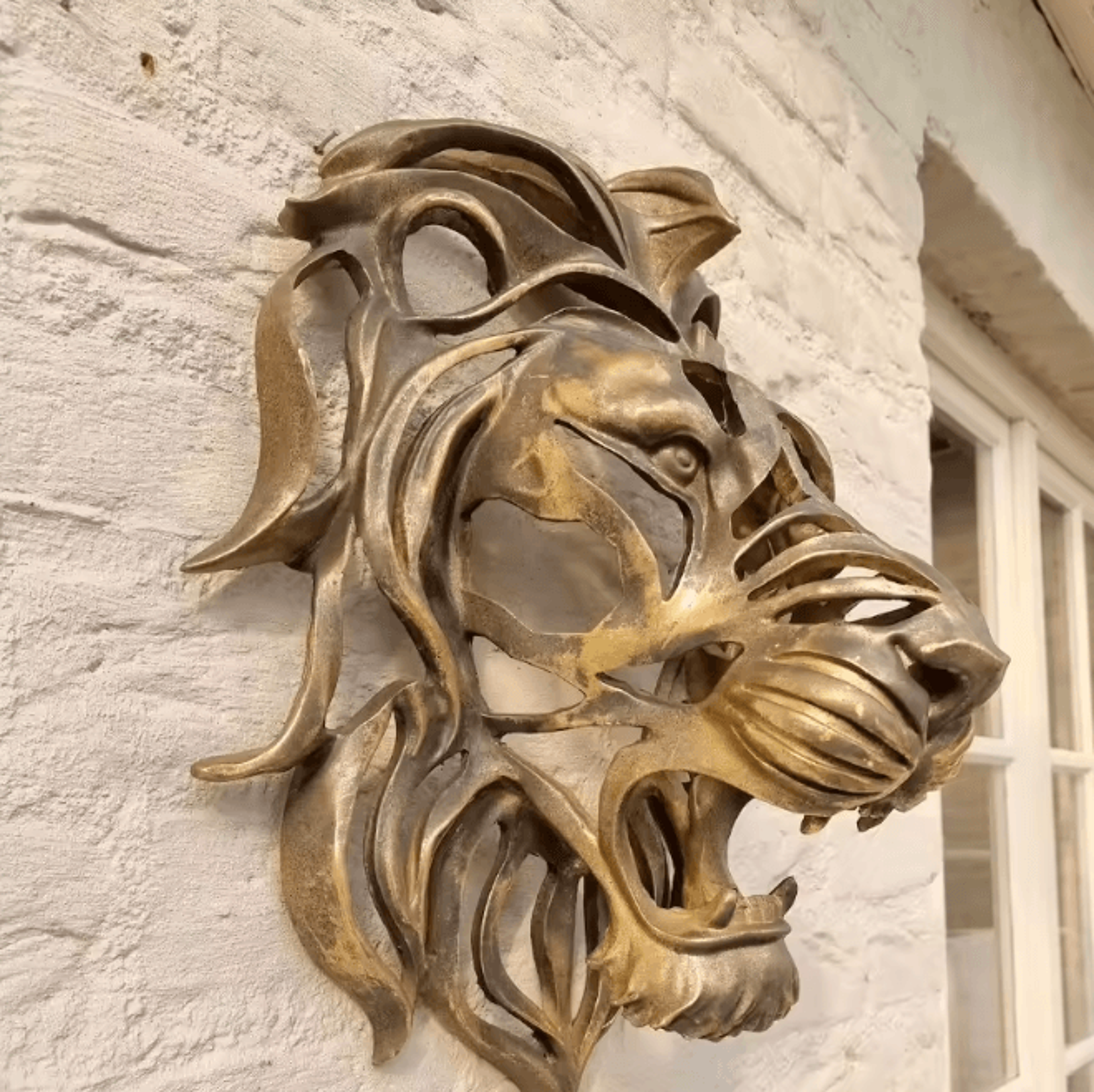 majestic gold lion head wall sculpture – luxury resin statement decor