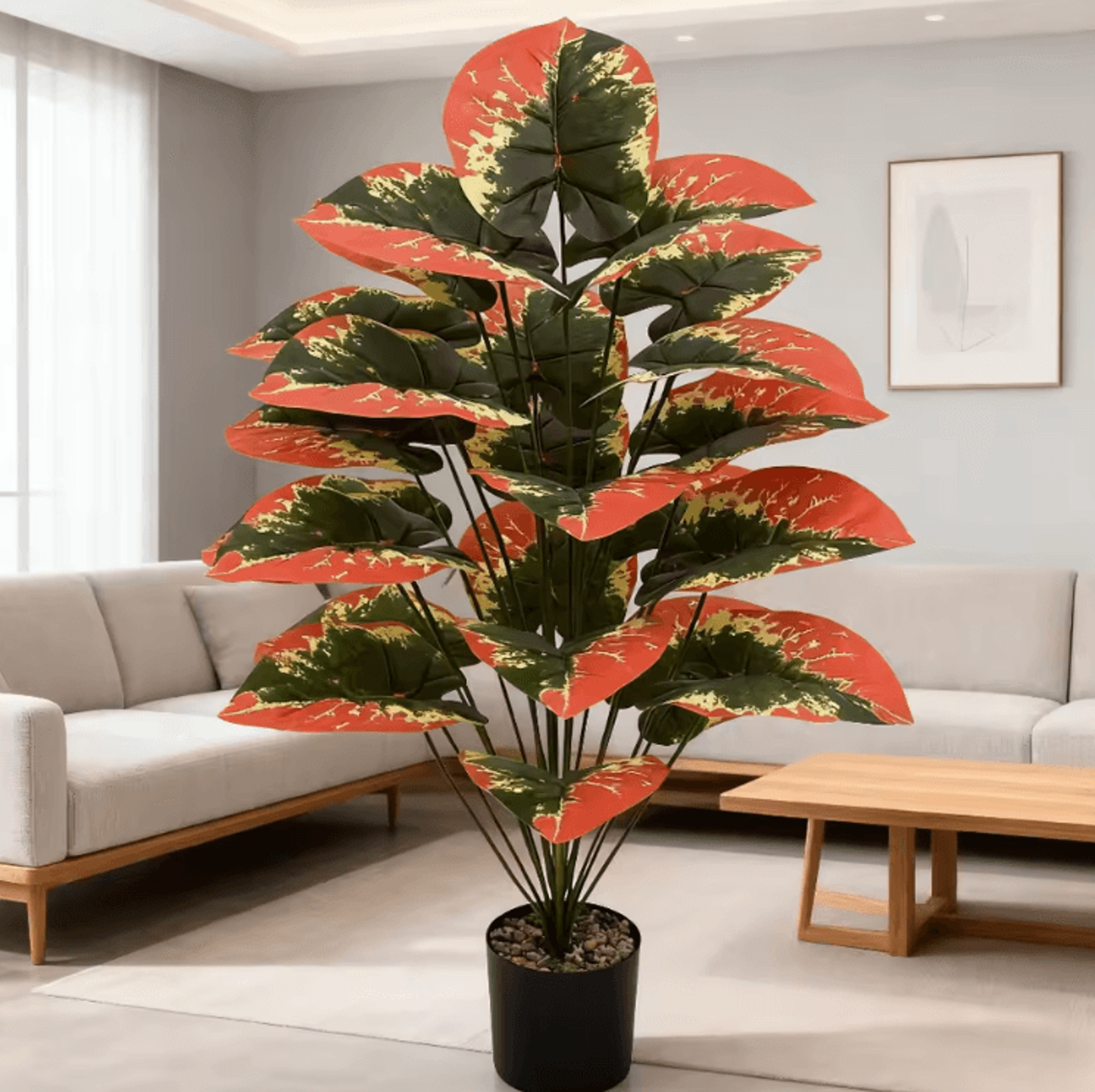 color pop tropical artificial plant – 24 leaves faux greenery for home & outdoor decor