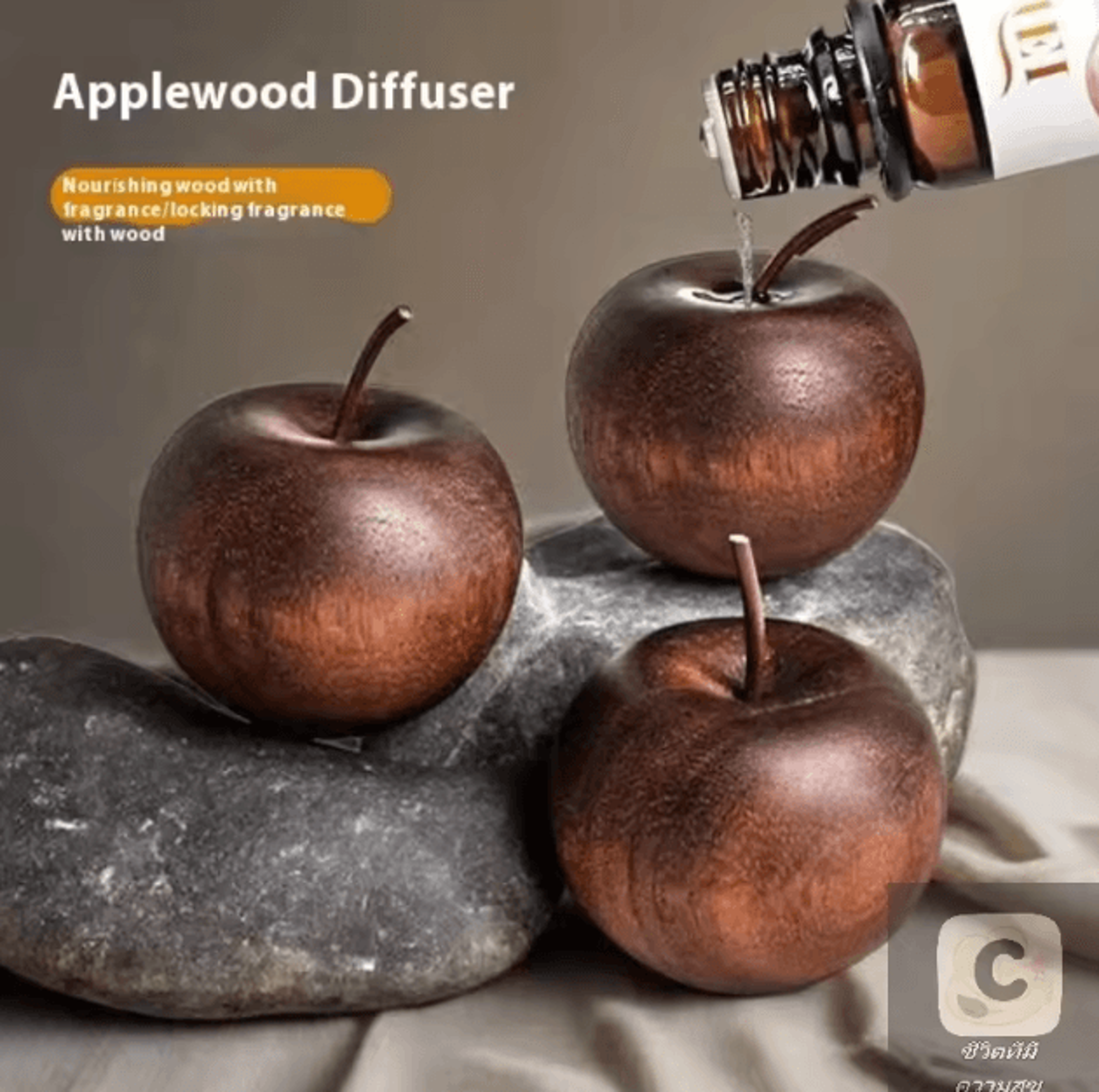 wooden apple essential oil diffuser – natural aromatherapy fragrance decor for home & car
