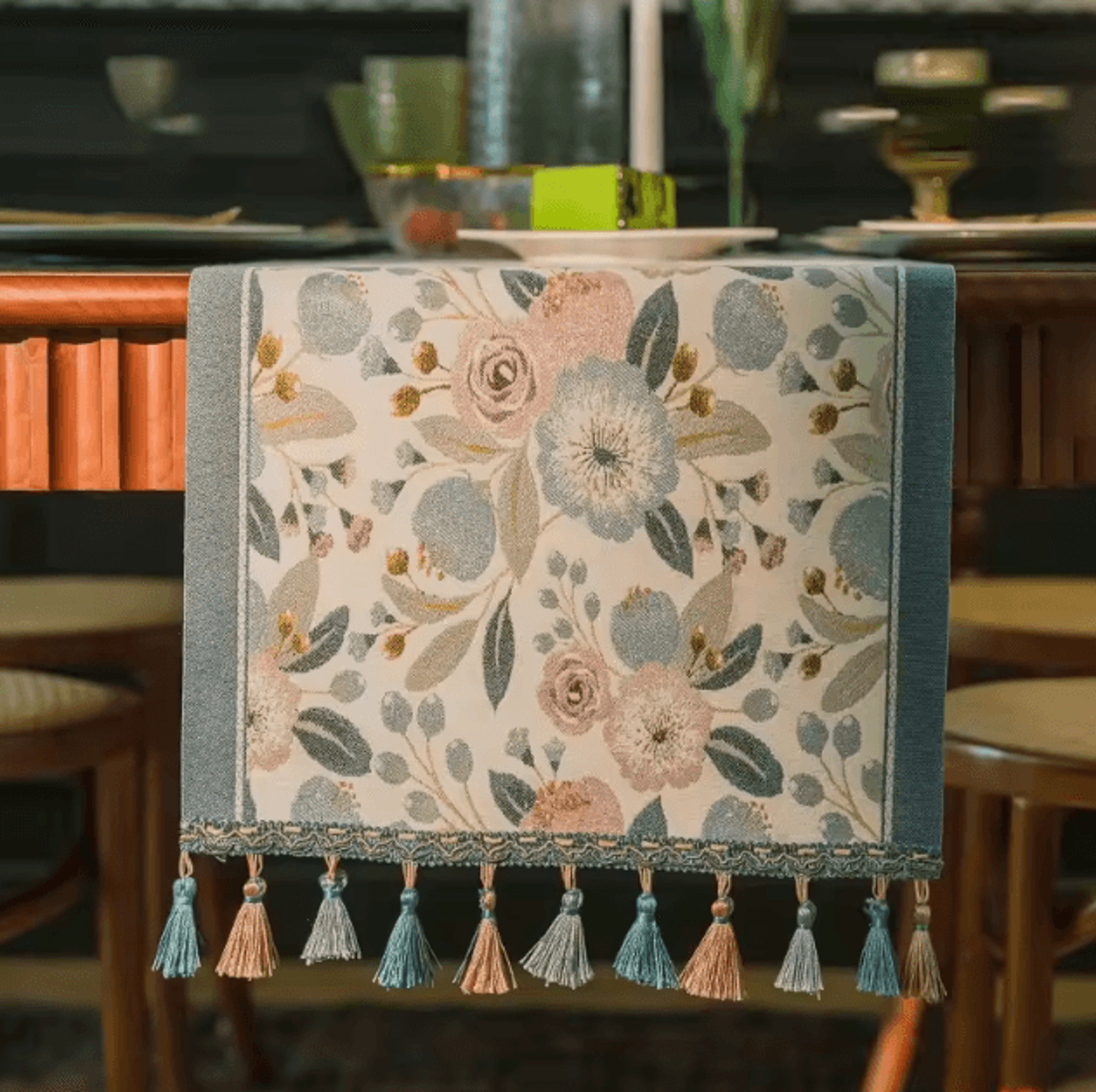 farmhouse lemon floral table runner – rustic linen decor for kitchen & dining