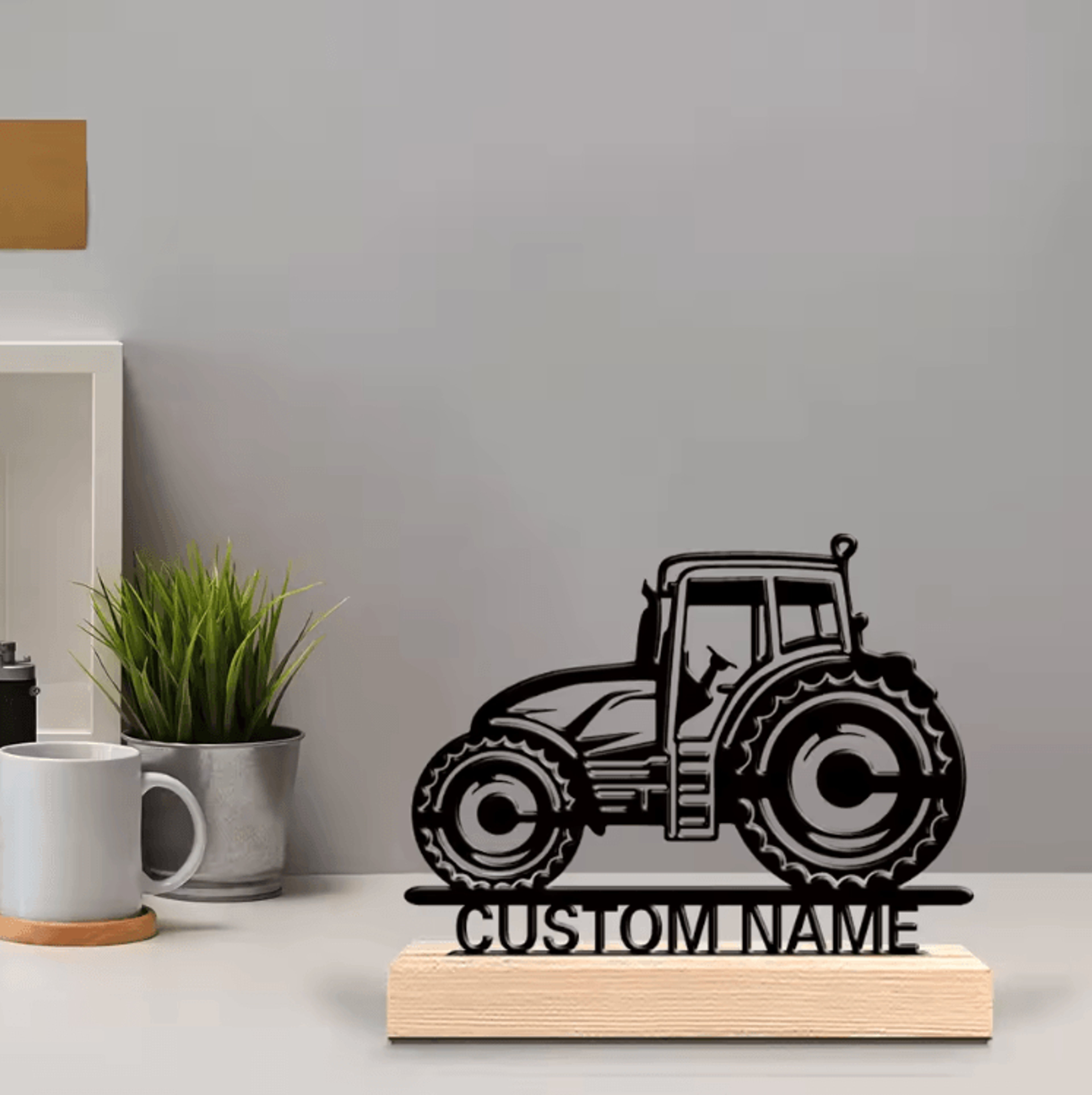 personalized suv metal art with wooden base – custom car desk decor for modern spaces