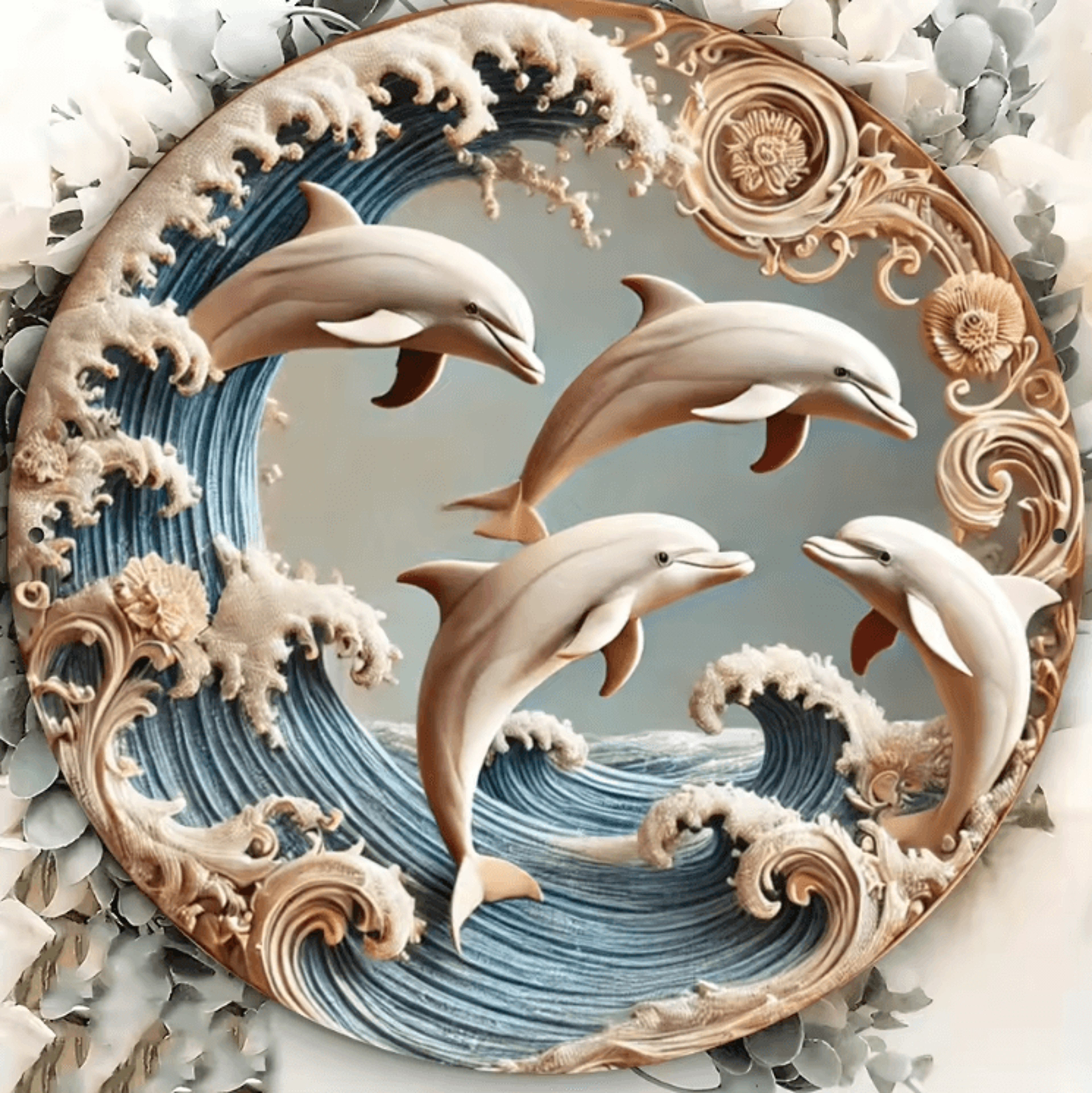 wooden dolphin underwater wall plaque – coastal nautical decor for home & office