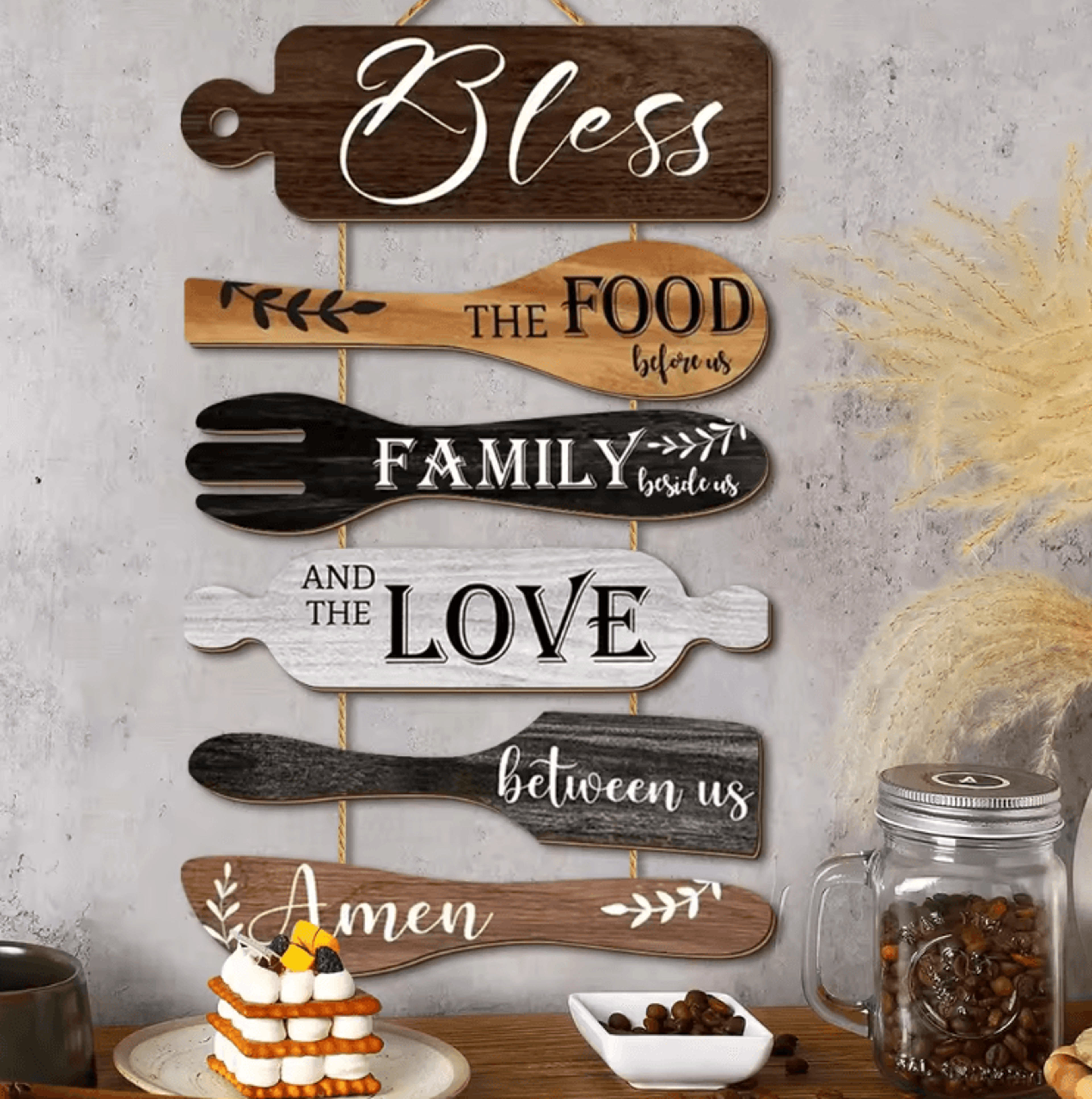 rustic kitchen blessing wooden wall decor – family dining inspirational sign