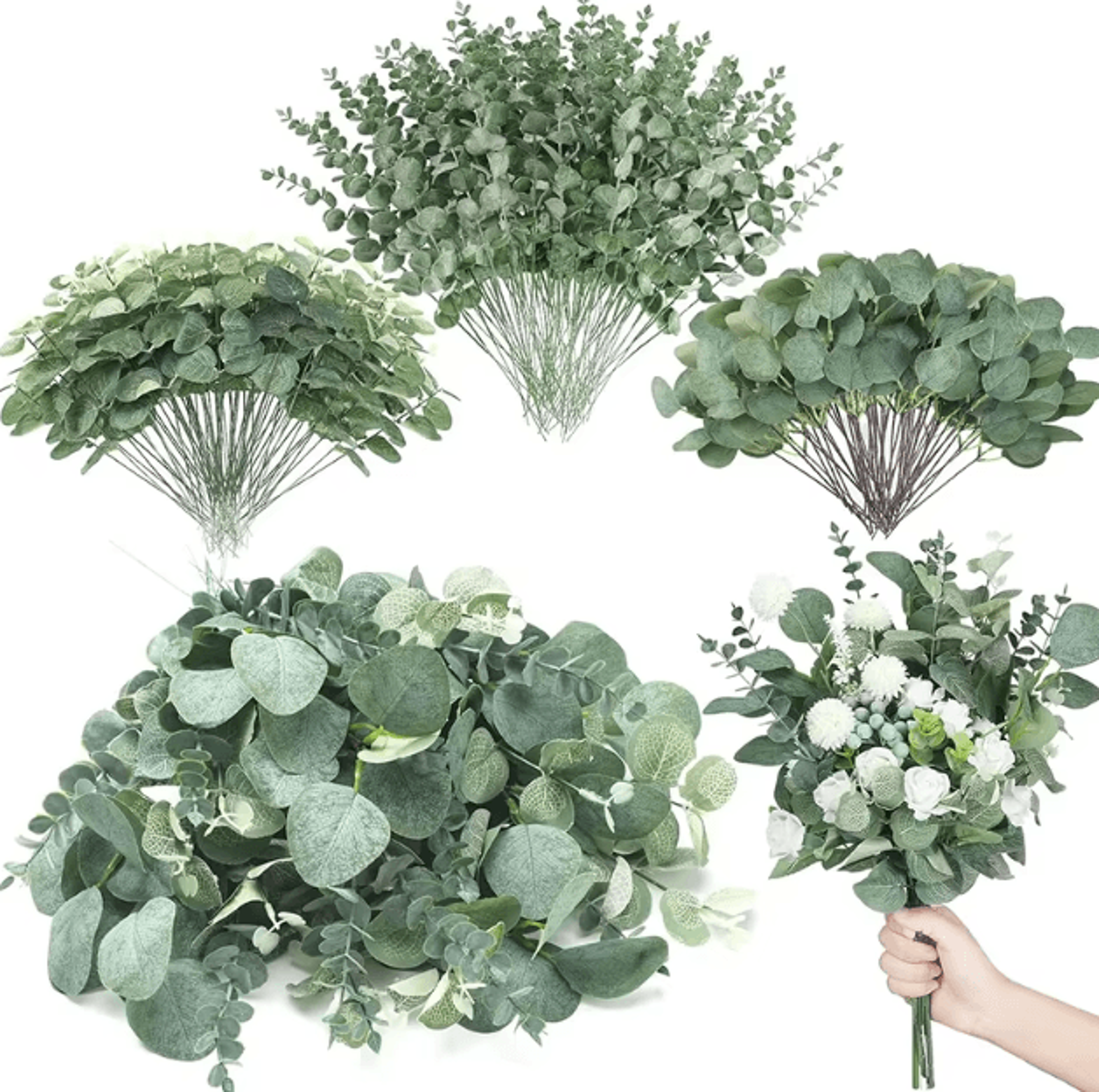 mixed artificial eucalyptus leaves bulk set – realistic greenery for wedding & home decor