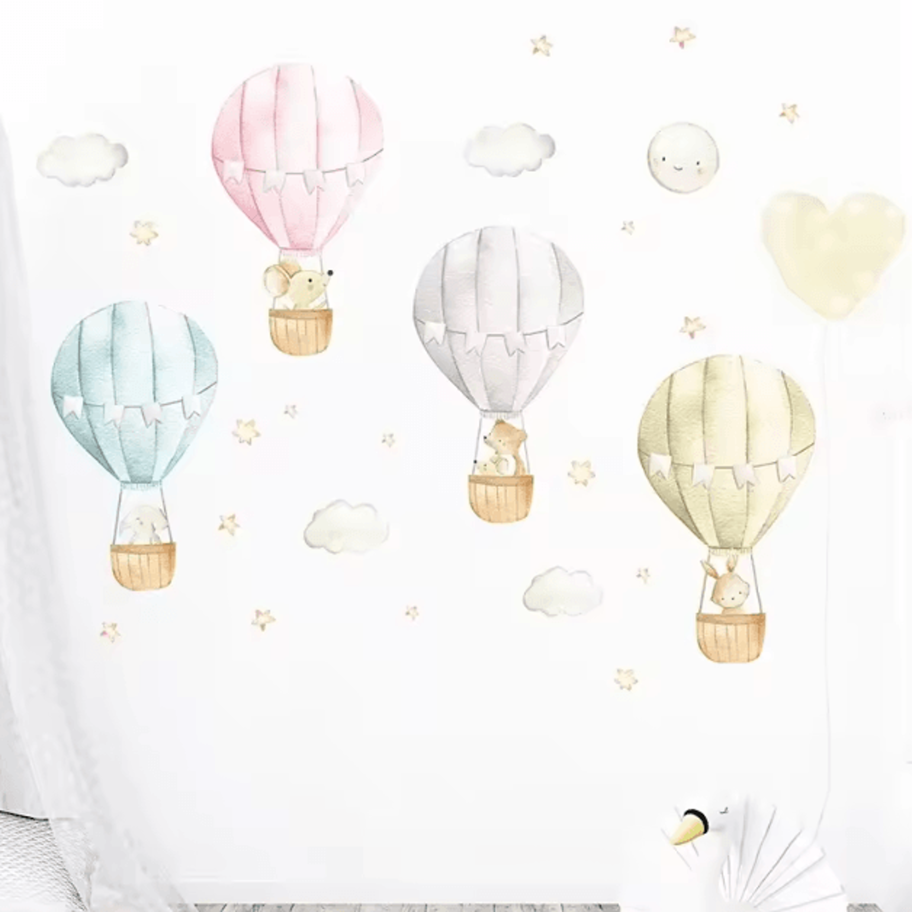 watercolor hot air balloon animal wall stickers – dreamy nursery & kids room decor